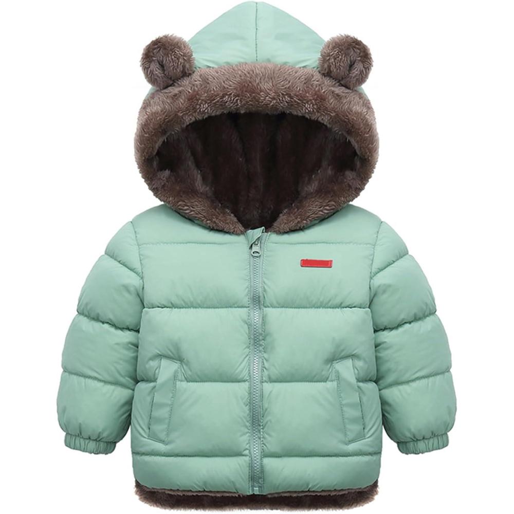 Arssm Baby Boys Girls Winter Fleece Coat Toddler Kids Warm Cute Bear Ear Hooded Jacket(Green)