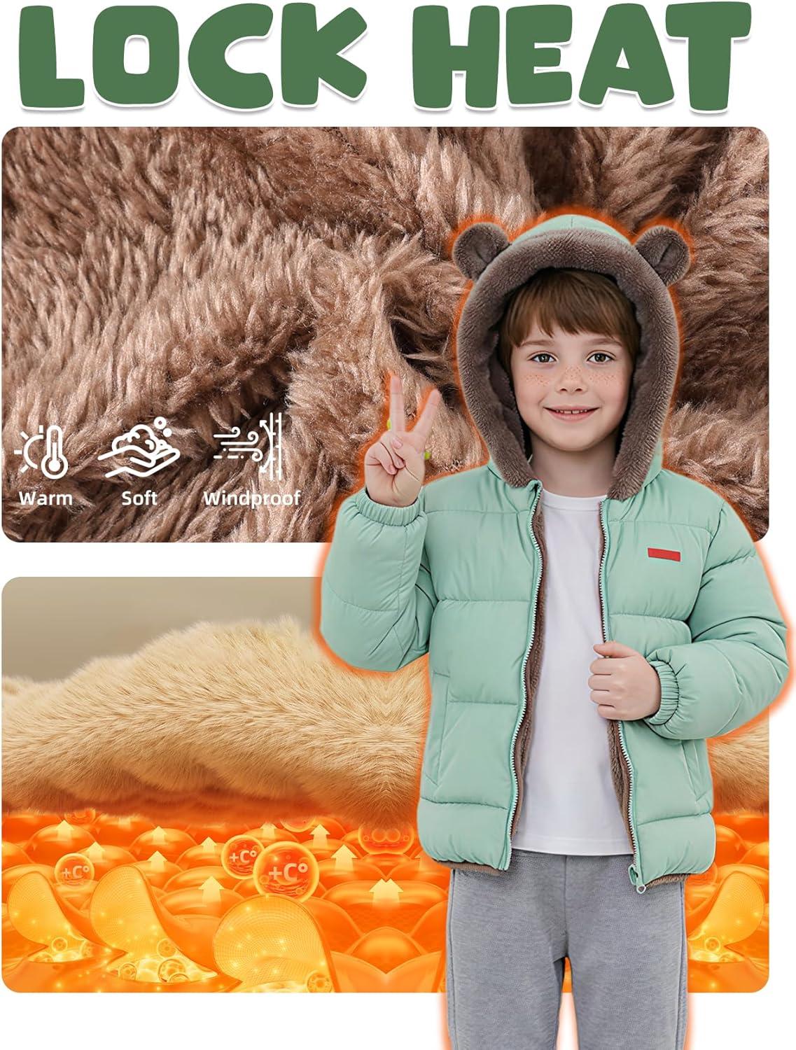 Arssm Baby Boys Girls Winter Fleece Coat Toddler Kids Warm Cute Bear Ear Hooded Jacket(Green)