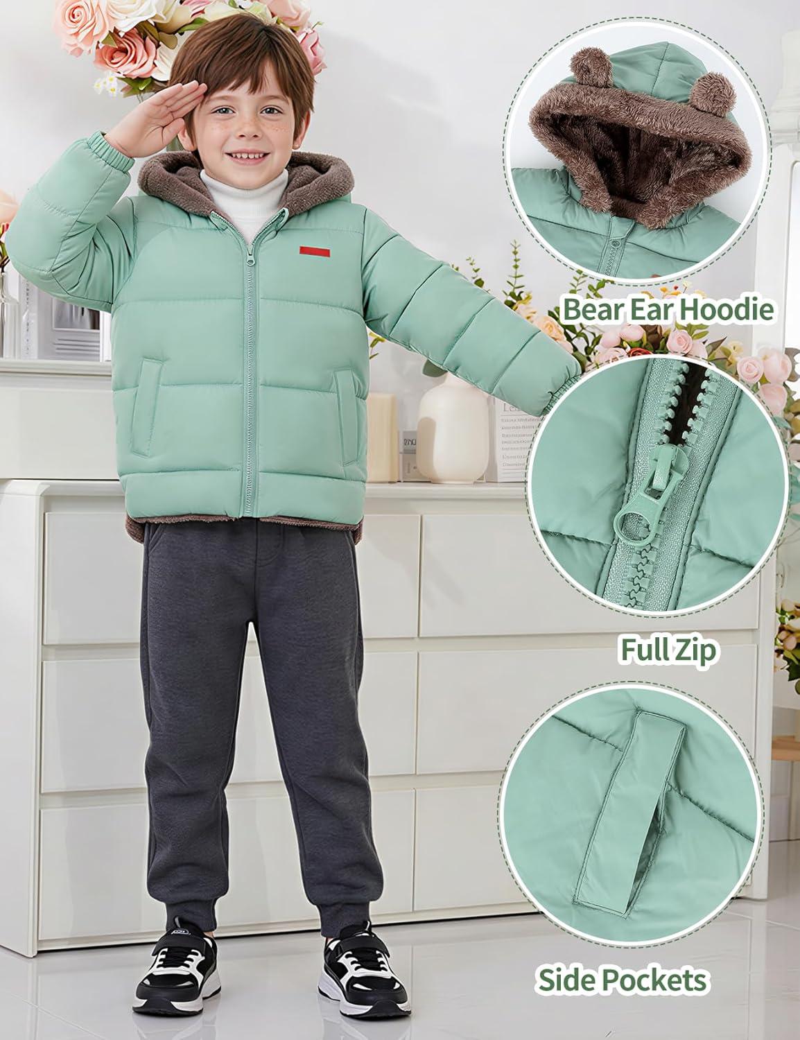Arssm Baby Boys Girls Winter Fleece Coat Toddler Kids Warm Cute Bear Ear Hooded Jacket(Green)