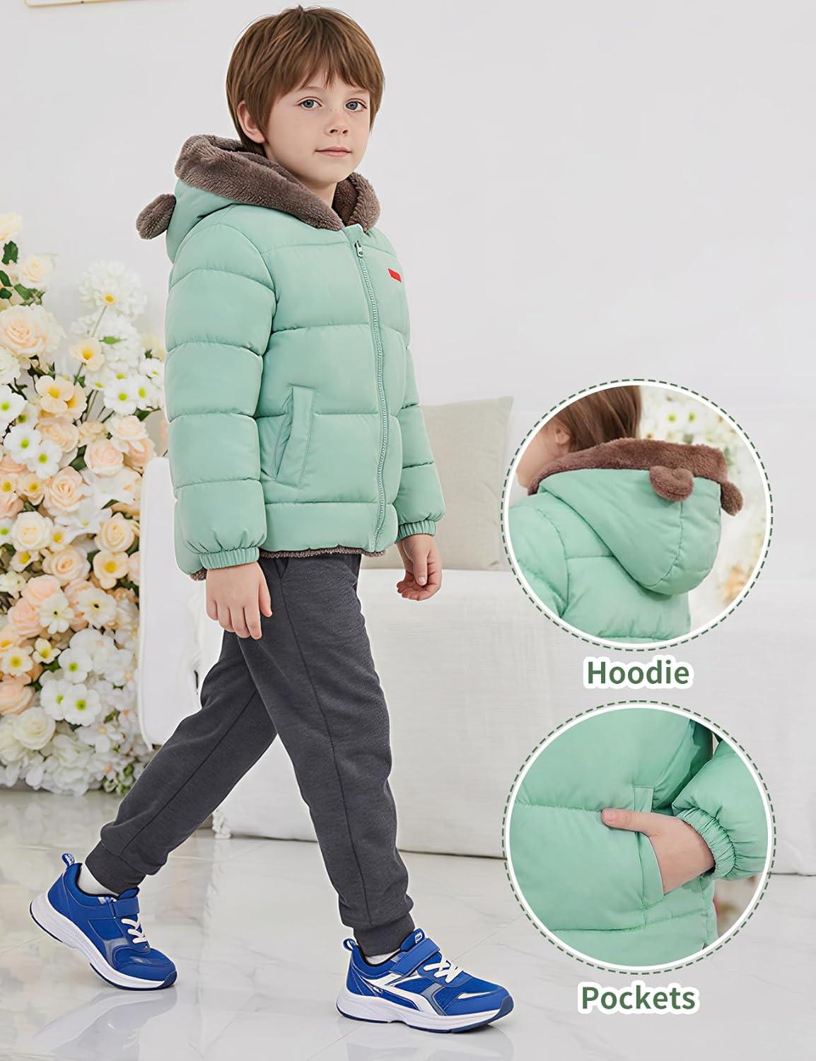 Arssm Baby Boys Girls Winter Fleece Coat Toddler Kids Warm Cute Bear Ear Hooded Jacket(Green)