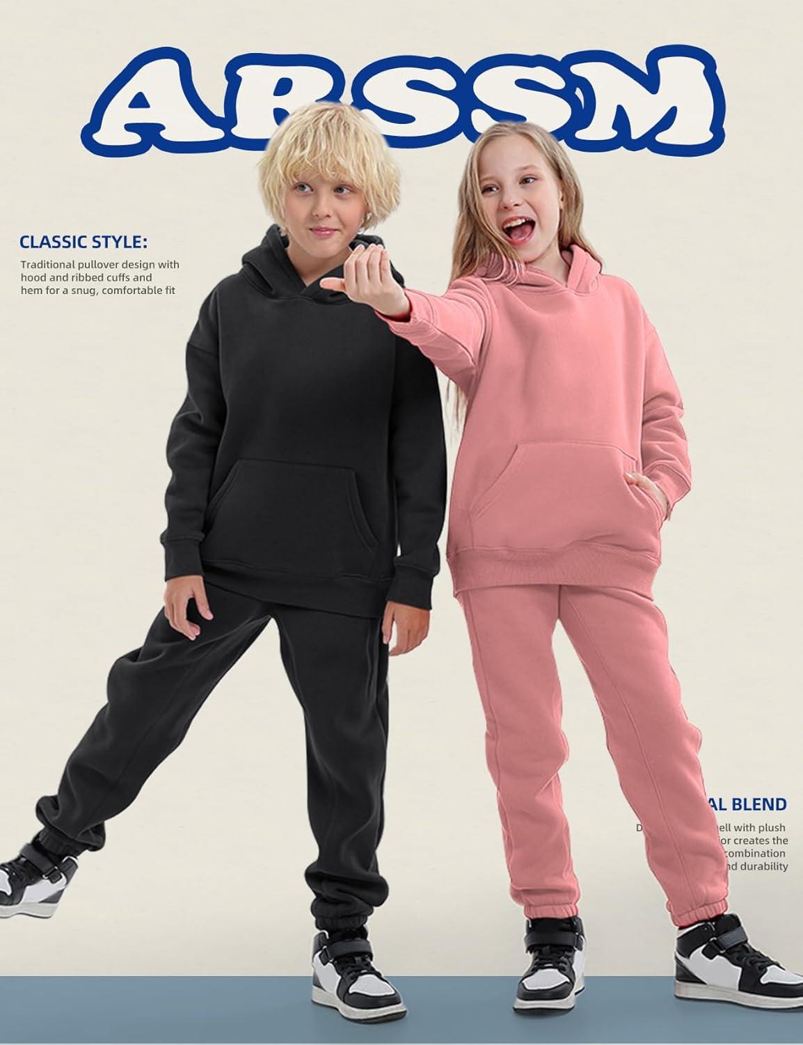 Arssm Girls Boys Sweatsuits Fleece 2 Piece Outfits Pants Set Hoodie and Sweatpant Set Kids Athletic Fleece Tracksuits(Black)