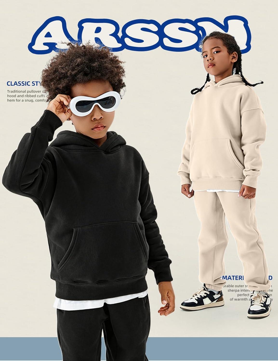 Arssm Girls Boys Sweatsuits Fleece 2 Piece Outfits Pants Set Hoodie and Sweatpant Set Kids Athletic Fleece Tracksuits(Black)
