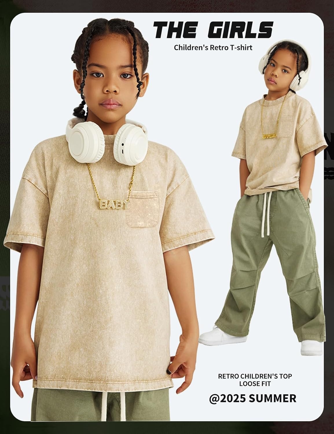 Arssm 3 Pack Boys Tshirts Kids Oversized T Shirts Cotton Acid Wash Crewneck Summer Basic Tees(Apricot)