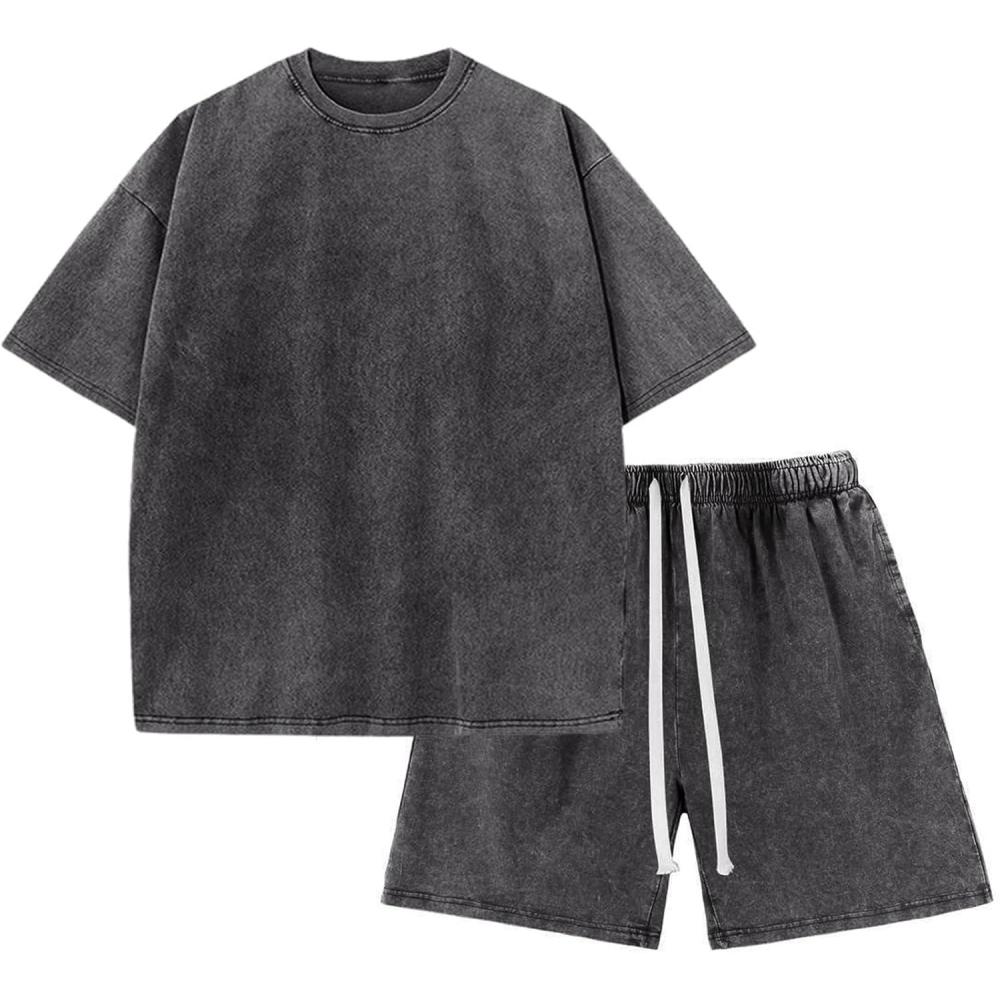 Arssm Boys Short Sets 2 Piece Acid Wash Vintage Kids Athletic Set(Darkgrey)
