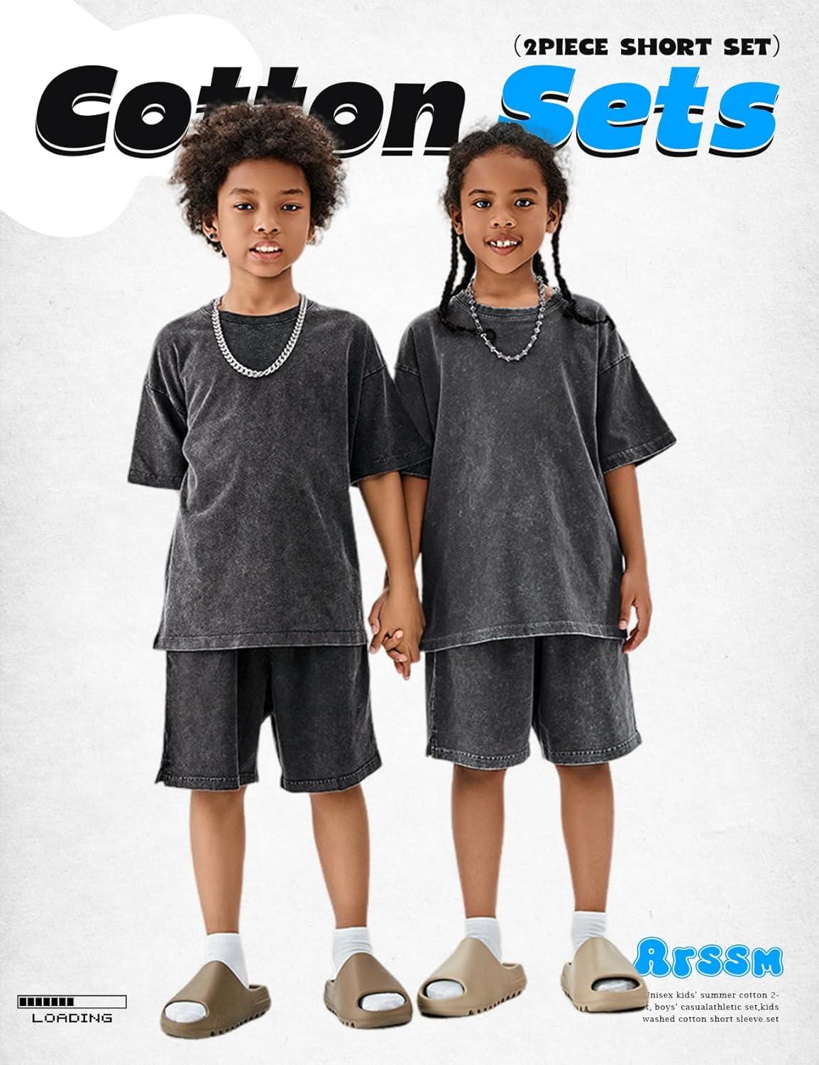 Arssm Boys Short Sets 2 Piece Acid Wash Vintage Kids Athletic Set(Darkgrey)