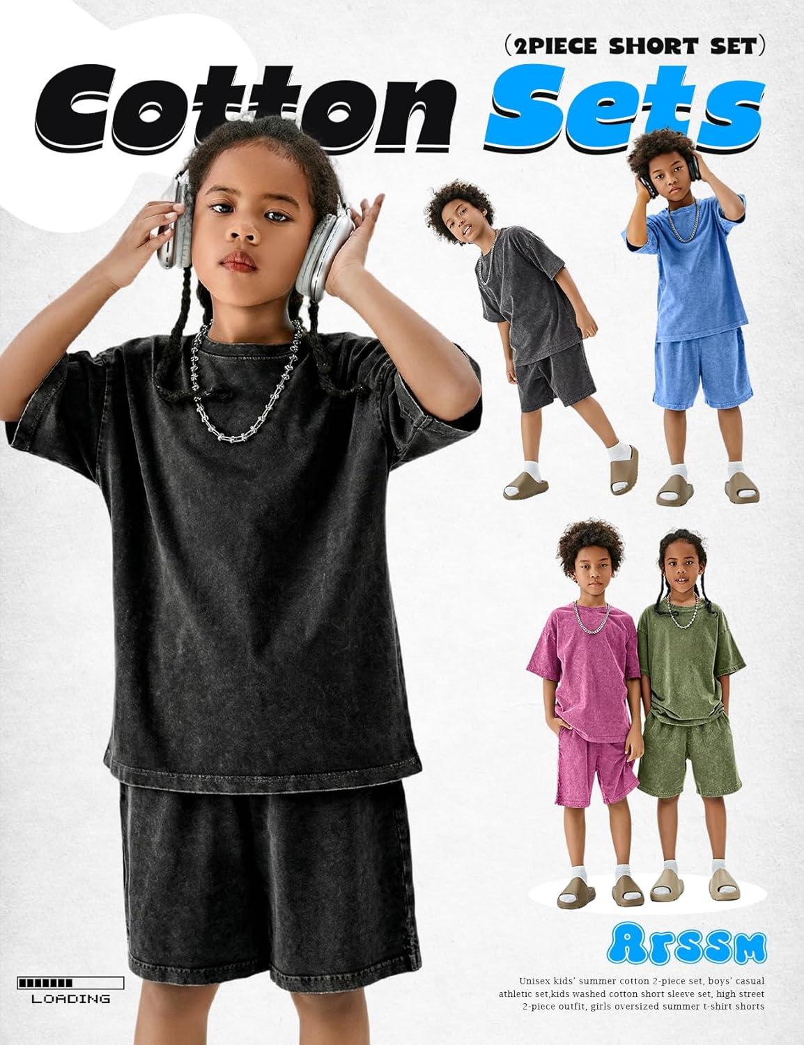 Arssm Boys Short Sets 2 Piece Acid Wash Vintage Kids Athletic Set(Darkgrey)