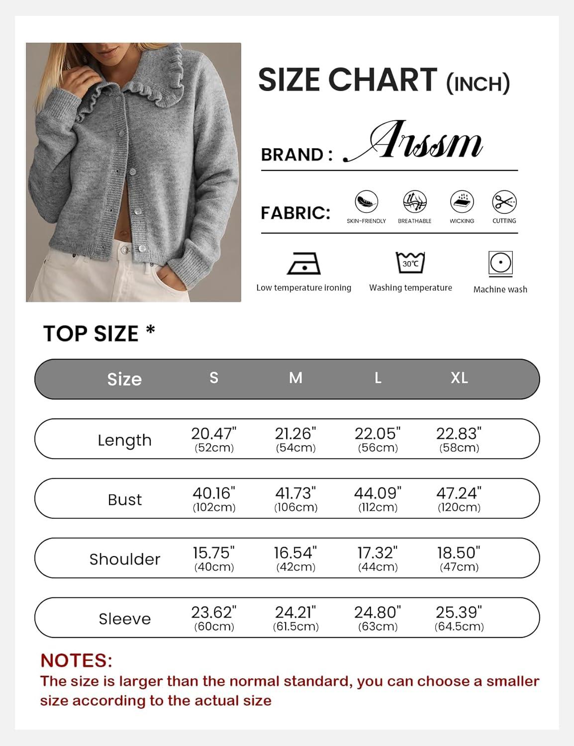 Arssm Womens Ruffle Collar Cardigan Cropped Button Down Open Front Sweaters Knitted Long Sleeve Fall 2025 Elegant Outwear(Grey)