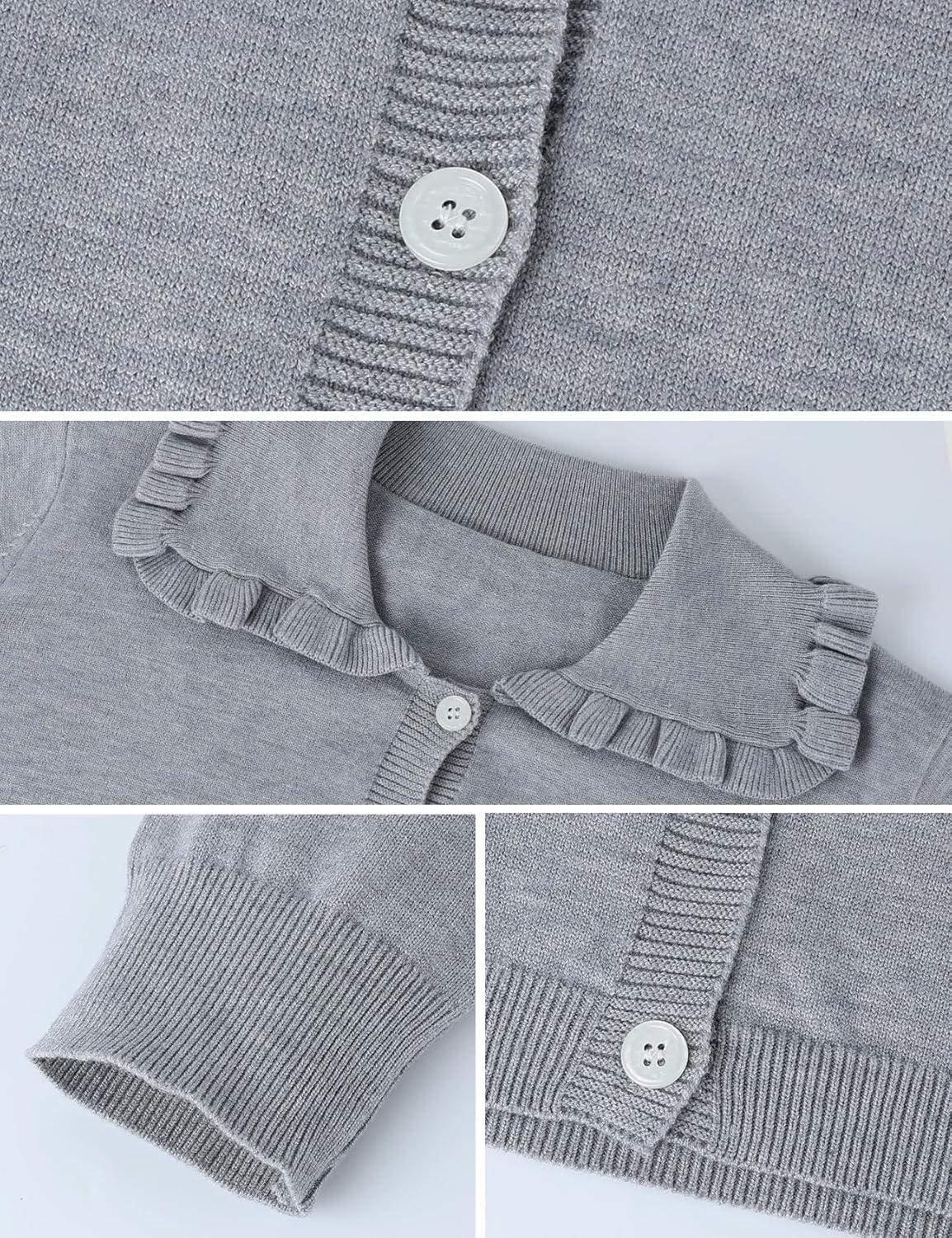Arssm Womens Ruffle Collar Cardigan Cropped Button Down Open Front Sweaters Knitted Long Sleeve Fall 2025 Elegant Outwear(Grey)