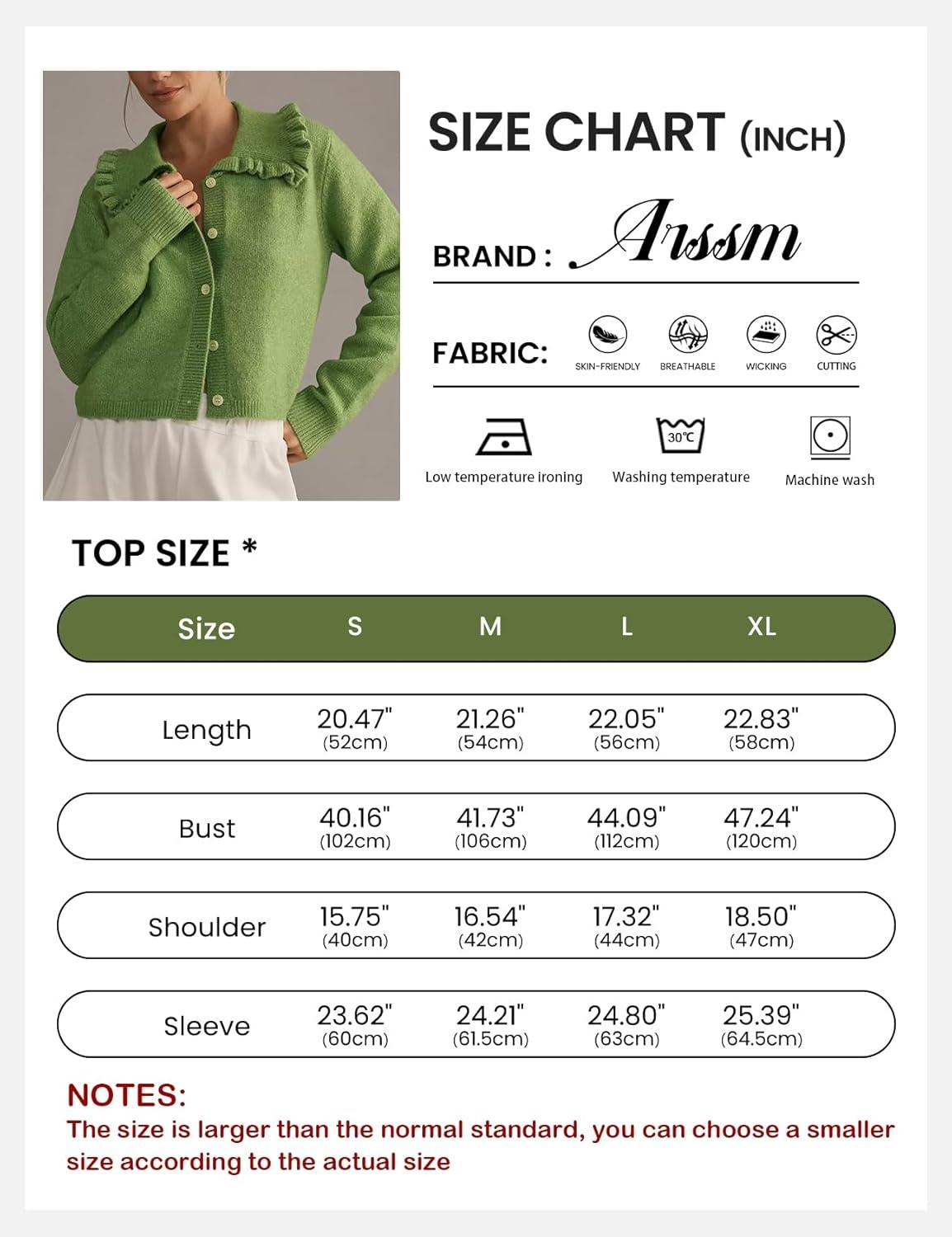 Arssm Womens Ruffle Collar Cardigan Cropped Button Down Open Front Sweaters Knitted Long Sleeve Fall 2025 Elegant Outwear(Green)