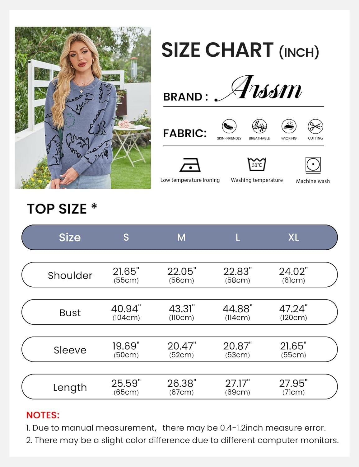 Arssm Dinosaur Sweater Women y2k Vintage Oversized Graphic Streetwear Knit Sweater Casual Cute Kawaii Tops(Haze Blue)