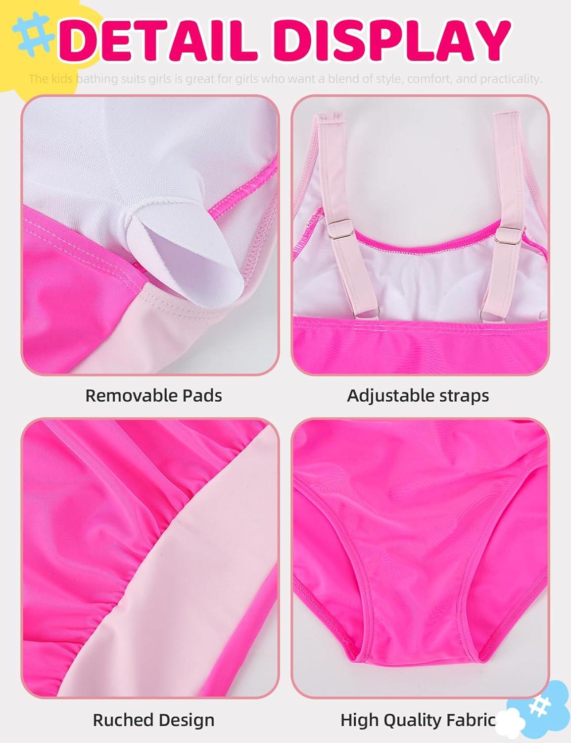 Arssm Girls Swimsuit Teen Girl One Piece Swimsuit Ruched Bathing Suit Adjustable Straps Padded Swimwear 9-16Y(Rosered)