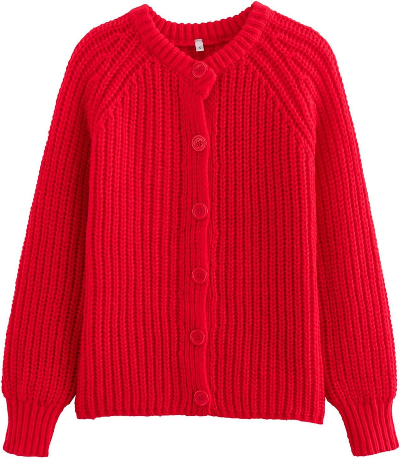 Arssm Womens Cute Cardigan Sweater Long Sleeve Crewneck Button Down Cardigans Knit Top Fashion 2024 Knitwear(Red)