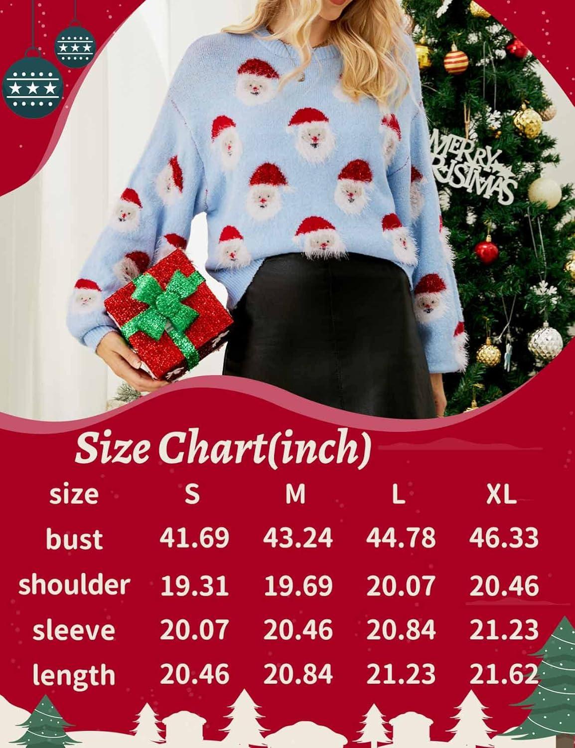 Arssm Women Santa Sweater Ugly Christmas Sweater Funny Xmas Holiday Party Knitted Cozy Pullover Sweatshirts Tops(Blue)
