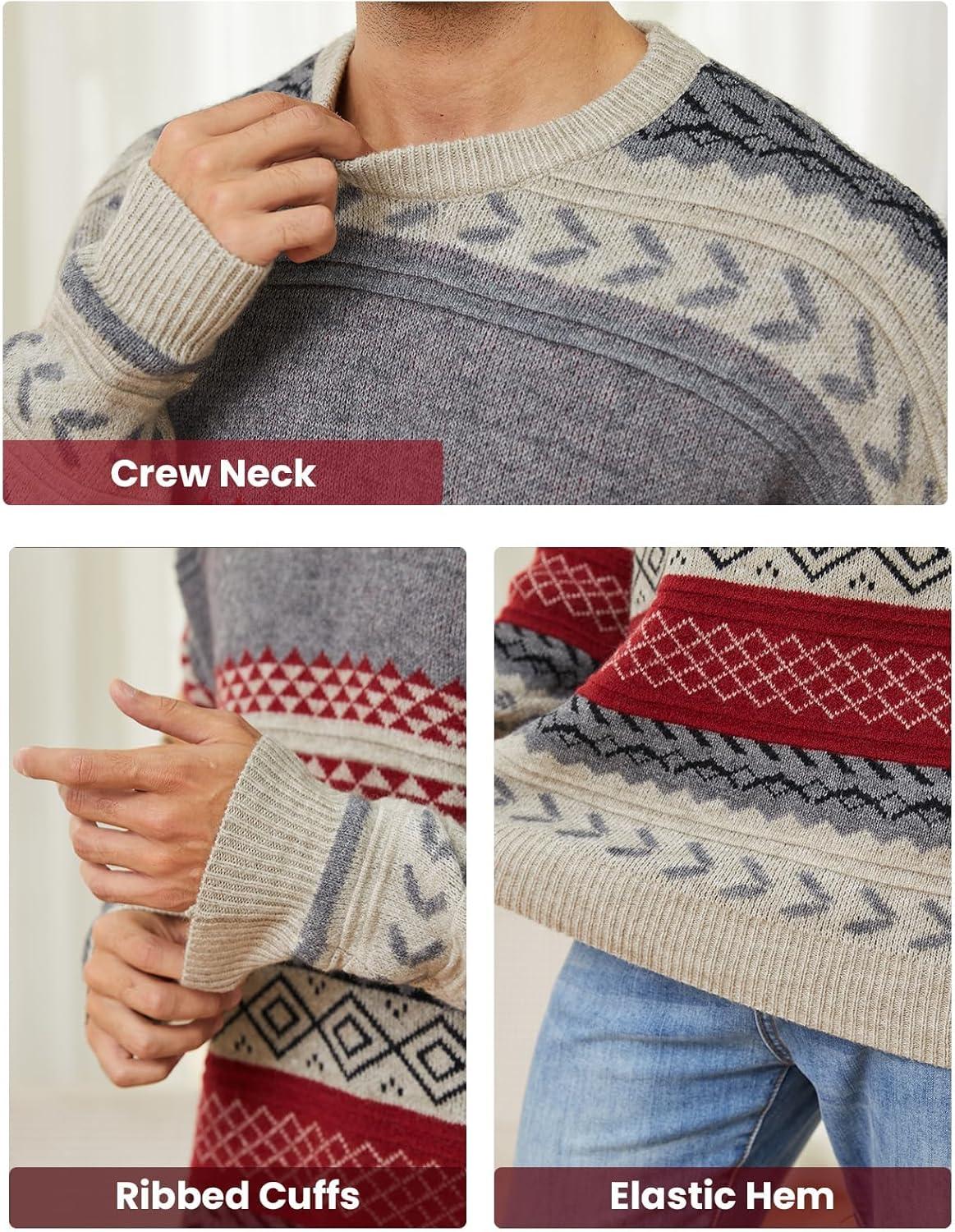 Arssm Mens Vintage Sweater Grandpa Oversized Cable Knit Crewneck Pullovers Casual Long Sleeve Striped Sweater(Red)