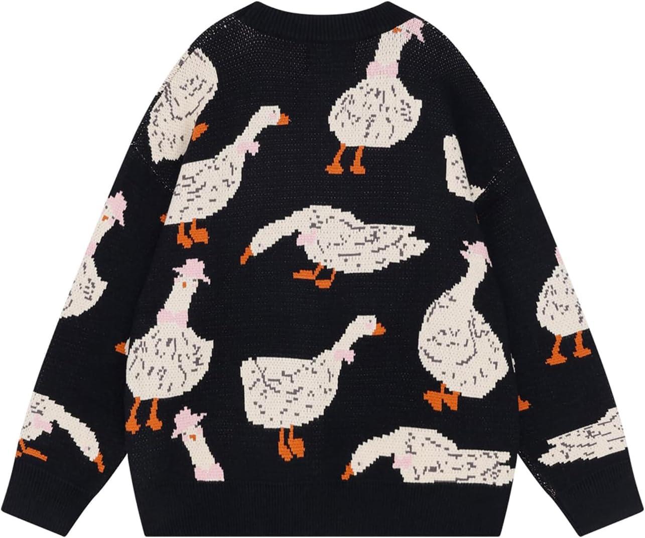 Arssm Mens Oversized Dinosaur Knit Pullover Sweater Fashion Cartoon Unisex Sweater Long Sleeve Crewneck Vintage Tops(Black)