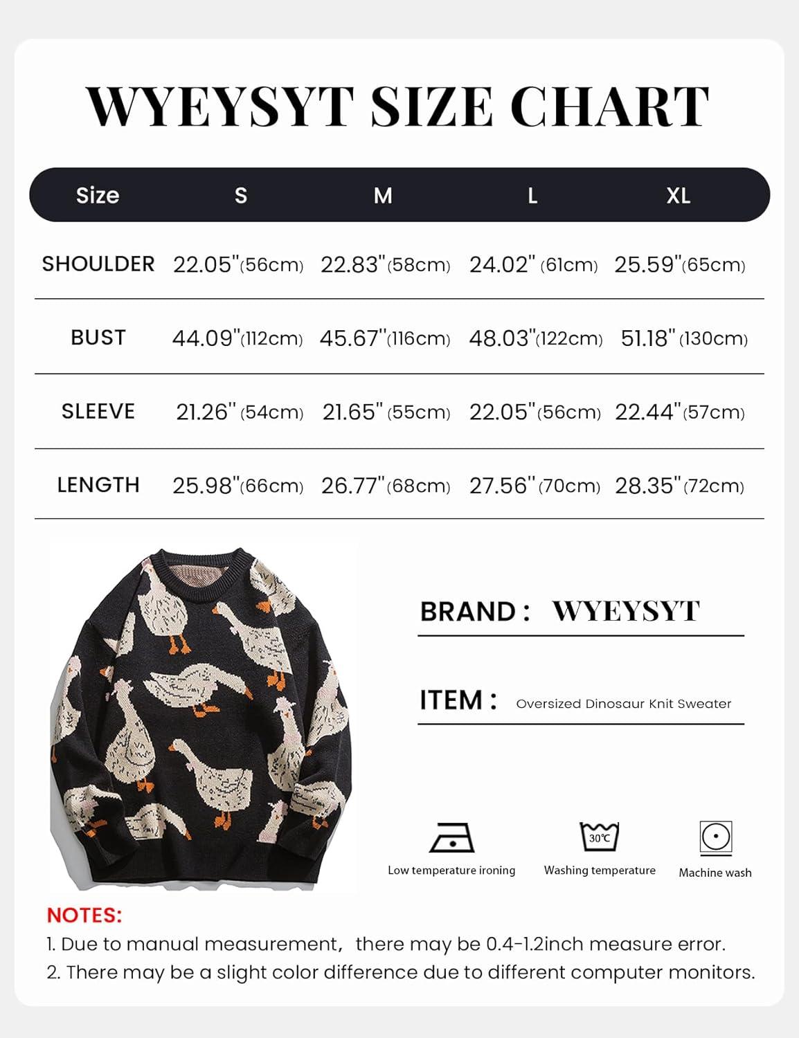 Arssm Mens Oversized Dinosaur Knit Pullover Sweater Fashion Cartoon Unisex Sweater Long Sleeve Crewneck Vintage Tops(Black)