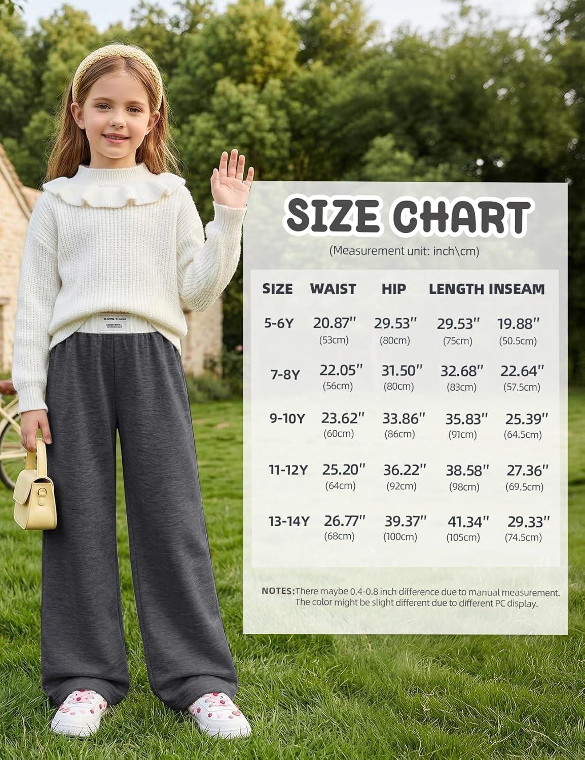 Arssm Girls Wide Leg Sweatpants Baggy Pants Letter Patched Elastic Waist Long Trousers Joggers(Darkgrey)