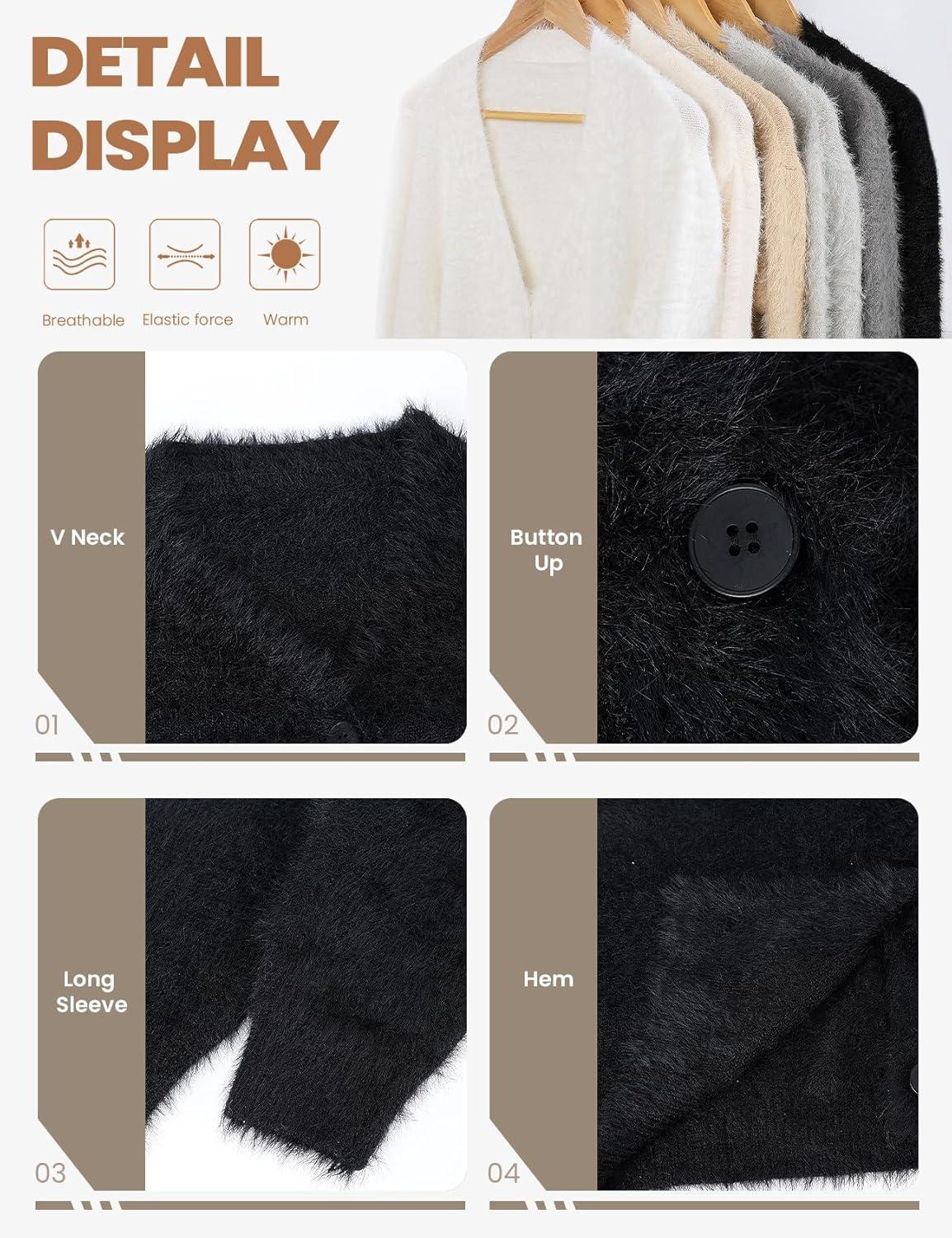 Arssm Womens Fuzzy Cardigan Sweater V Neck Cardigans Button Down Fluffy Knit Top Fashion 2026 Knitwear(Black)