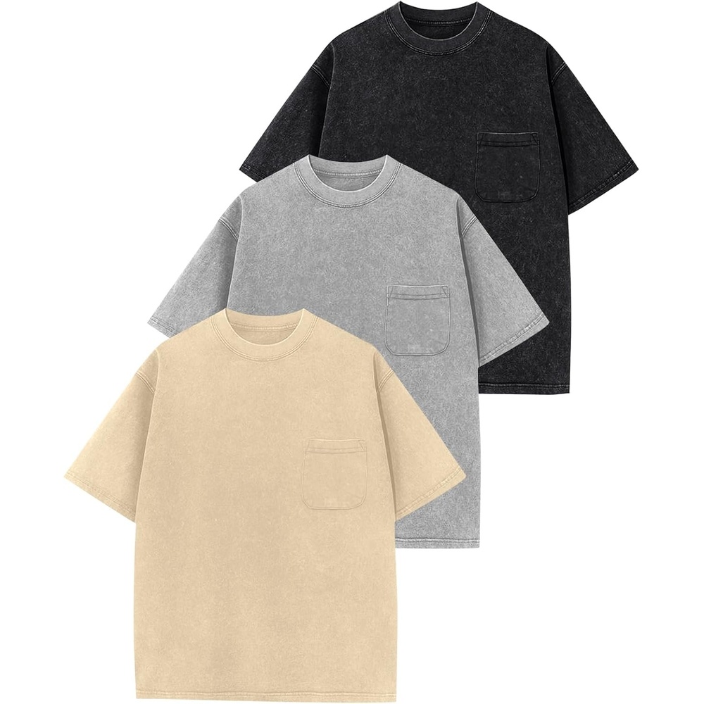 Arssm 3 Pack Boys Tshirts Kids Oversized T Shirts Cotton Acid Wash Crewneck Summer Basic Tees(Black+grey+apricot)