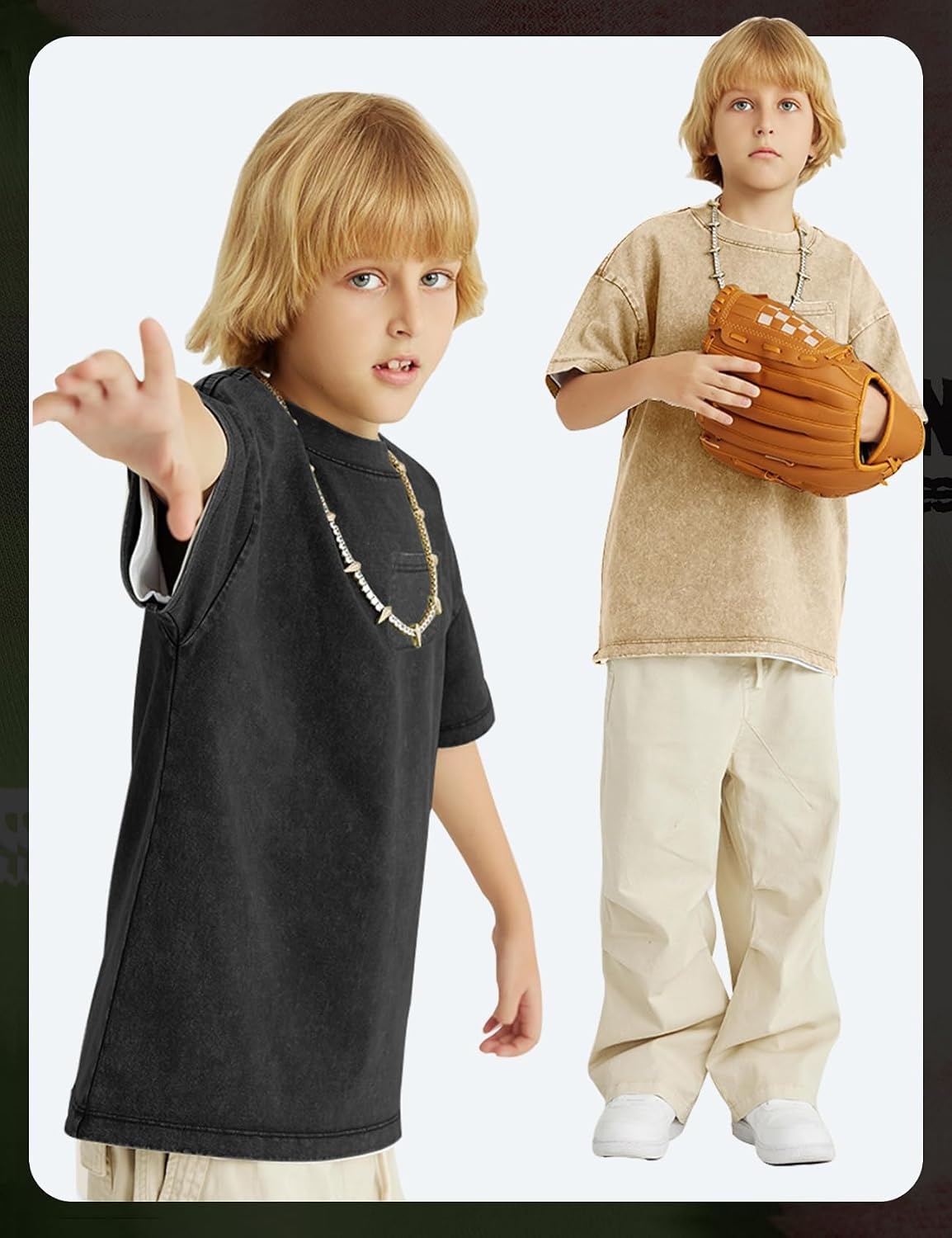 Arssm 3 Pack Boys Tshirts Kids Oversized T Shirts Cotton Acid Wash Crewneck Summer Basic Tees(Black+grey+apricot)