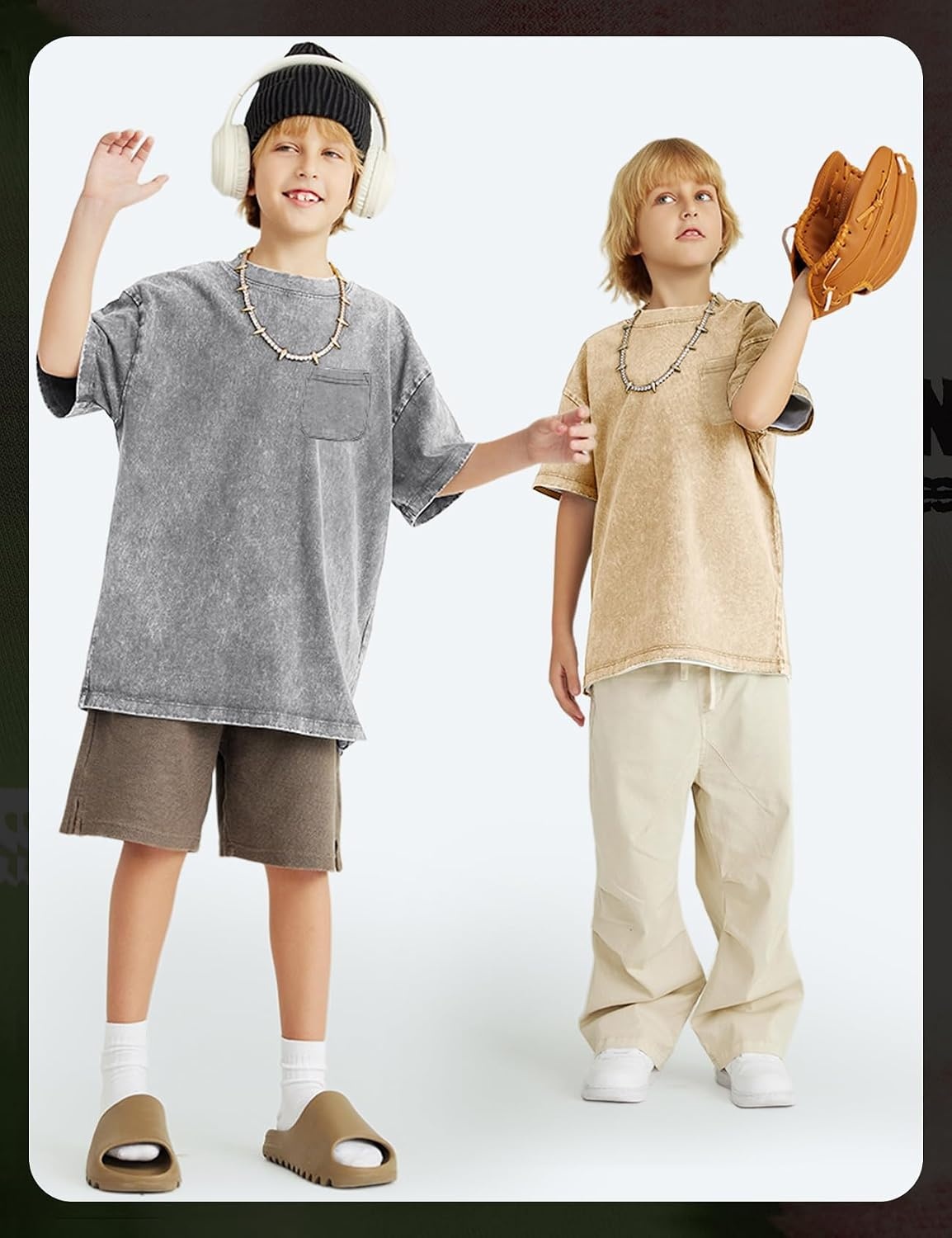 Arssm 3 Pack Boys Tshirts Kids Oversized T Shirts Cotton Acid Wash Crewneck Summer Basic Tees(Black+grey+apricot)