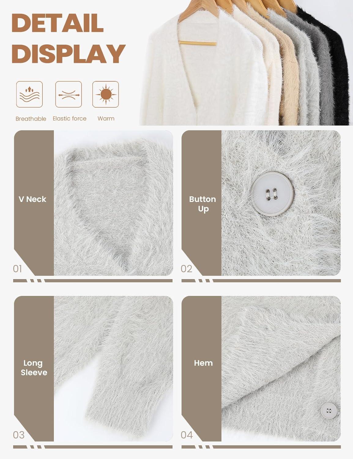 Arssm Womens Fuzzy Cardigan Sweater V Neck Cardigans Button Down Fluffy Knit Top Fashion 2026 Knitwear(Lightgrey)