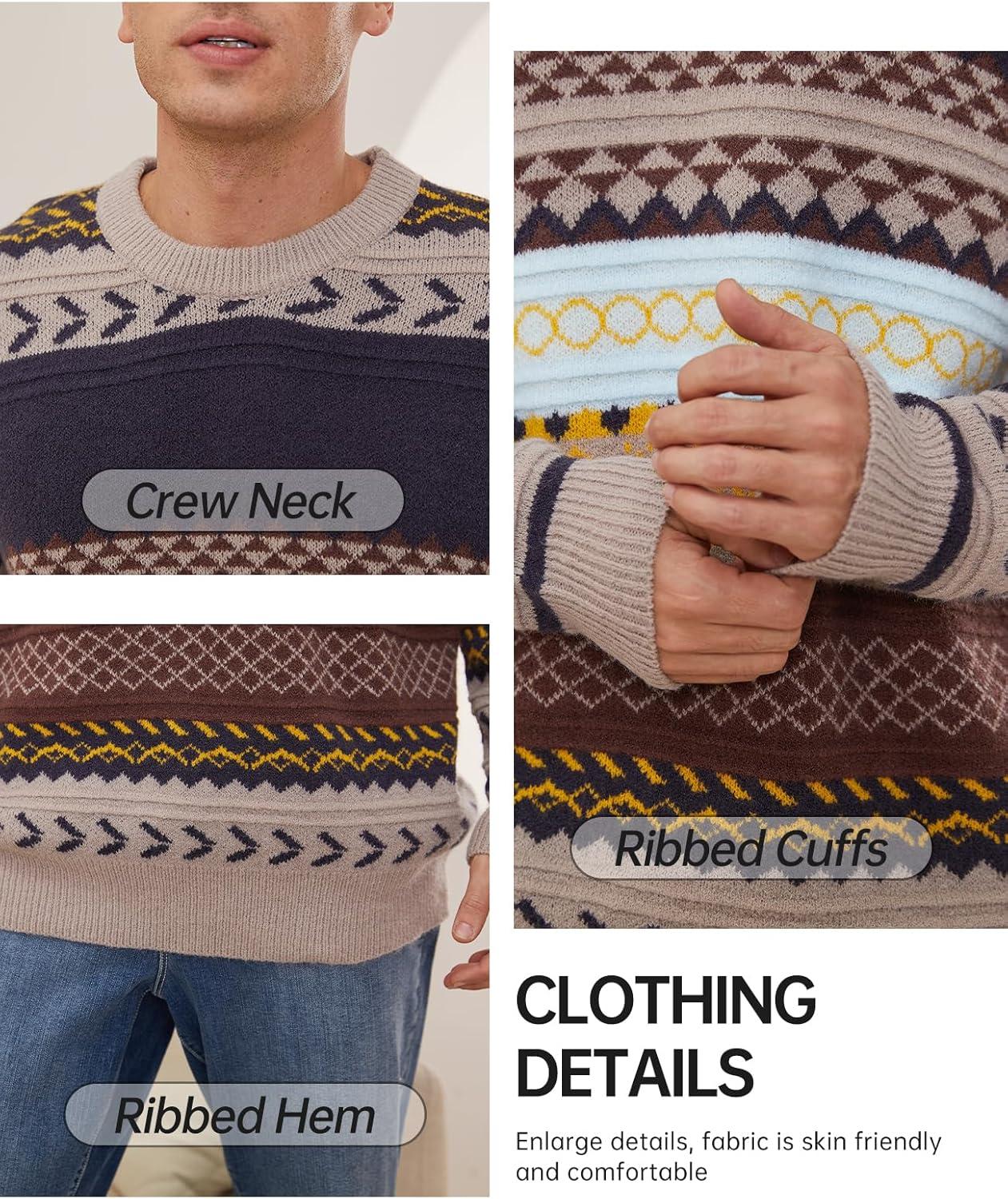 Arssm Mens Vintage Sweater Grandpa Oversized Cable Knit Crewneck Pullovers Casual Long Sleeve Striped Sweater(Grey)