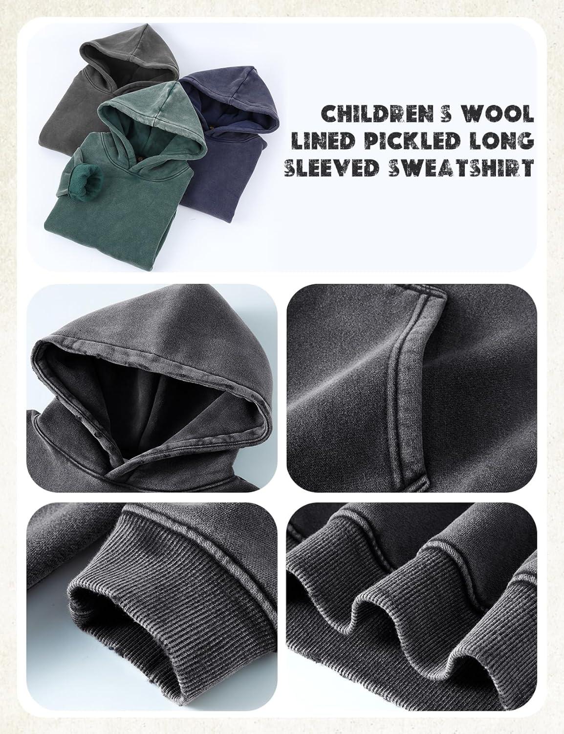 Arssm Boys Girls Fleece Lined Hoodie Kids Warm Winter Cotton Acid Washed Vintage Pullover Hooded Sweatshirt(Darkgrey)