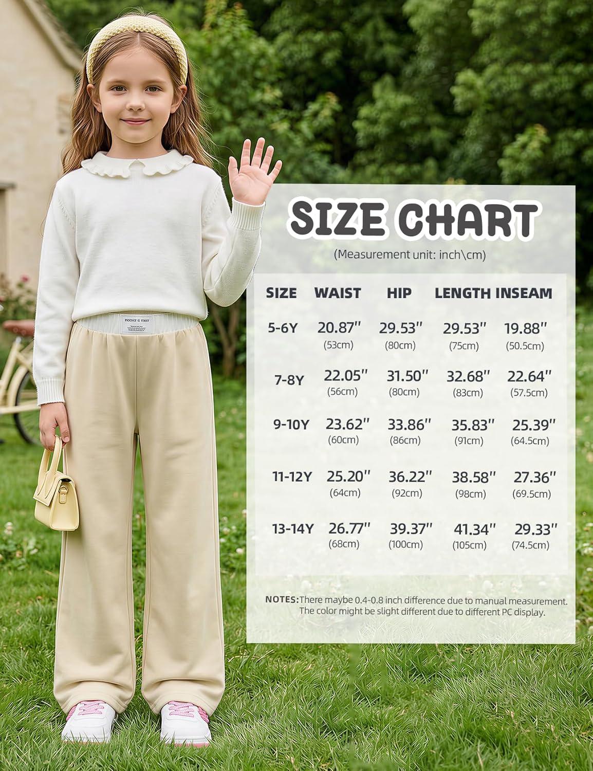 Arssm Girls Wide Leg Sweatpants Baggy Pants Letter Patched Elastic Waist Long Trousers Joggers(Khaki)