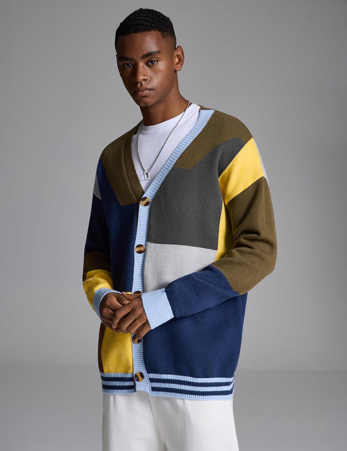 Arssm Mens Cardigan Sweater Knitted Long Sleeve V Neck Button Down Sweaters Casual Cardigans((Khaki)