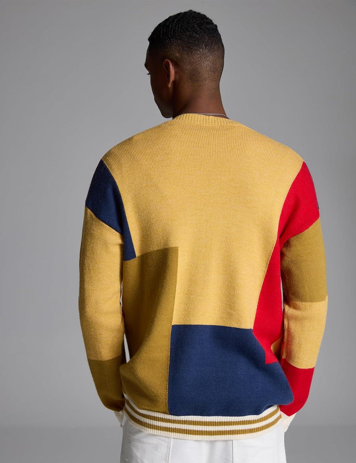 Arssm Mens Cardigan Sweater Knitted Long Sleeve V Neck Button Down Sweaters Casual Cardigans((Yellow)