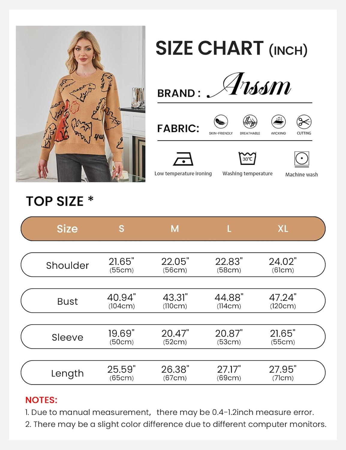 Arssm Dinosaur Sweater Women y2k Vintage Oversized Graphic Streetwear Knit Sweater Casual Cute Kawaii Tops(Khaki)