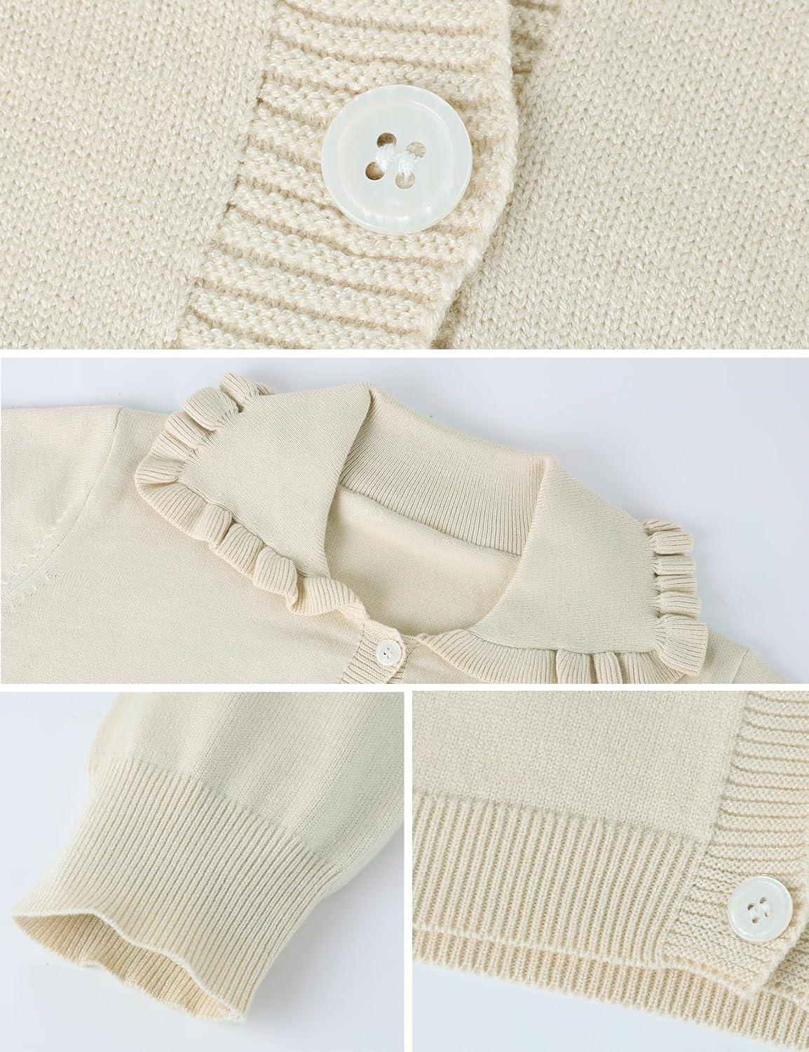 Arssm Womens Ruffle Collar Cardigan Cropped Button Down Open Front Sweaters Knitted Long Sleeve Fall 2025 Elegant Outwear(Apricot)