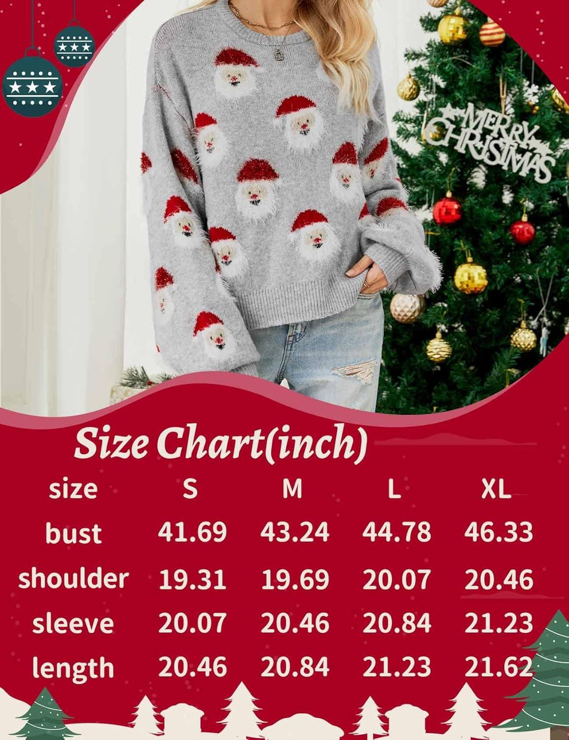 Arssm Women Santa Sweater Ugly Christmas Sweater Funny Xmas Holiday Party Knitted Cozy Pullover Sweatshirts Tops(Grey)