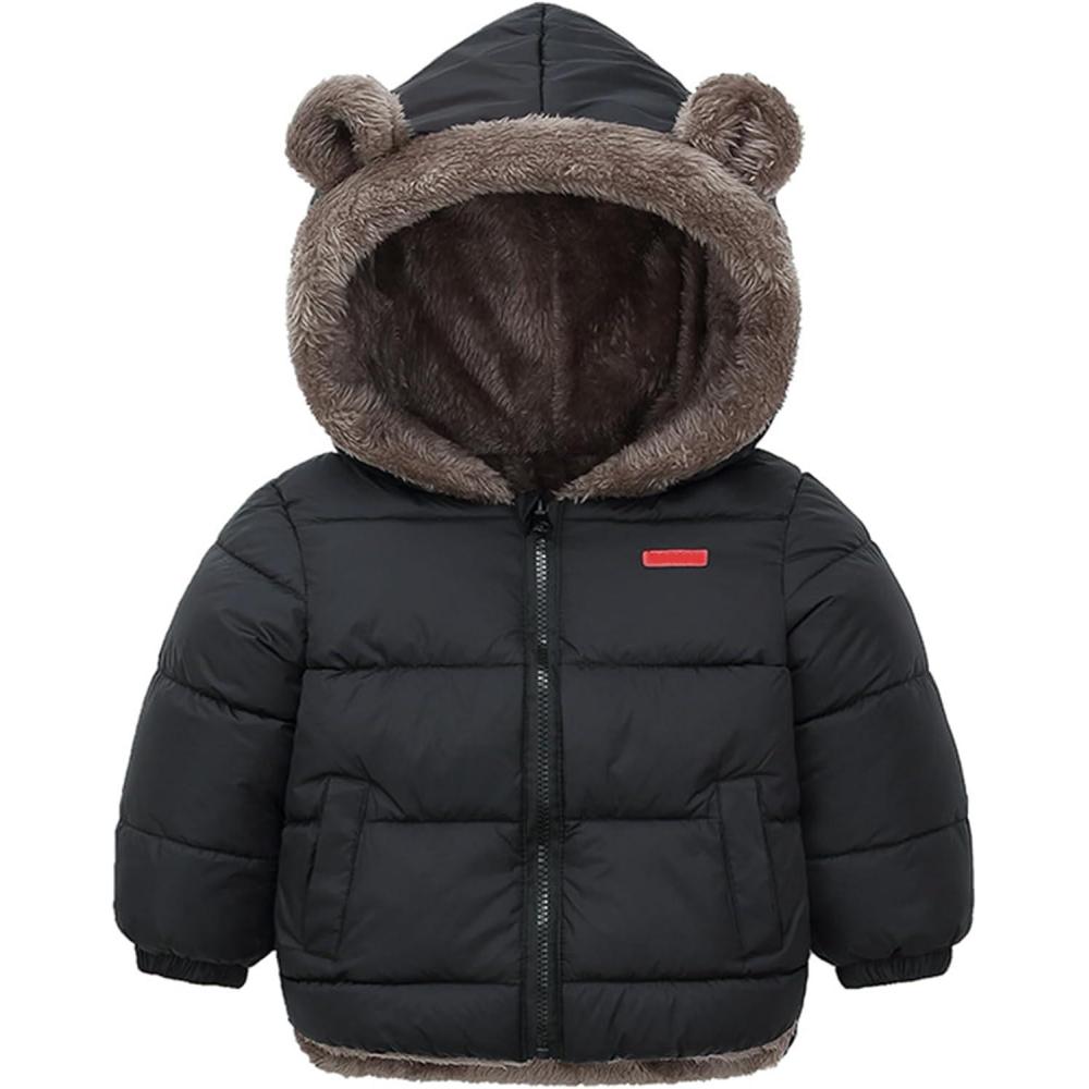Arssm Baby Boys Girls Winter Fleece Coat Toddler Kids Warm Cute Bear Ear Hooded Jacket(Black)