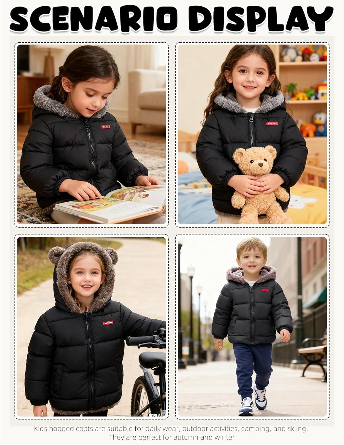Arssm Baby Boys Girls Winter Fleece Coat Toddler Kids Warm Cute Bear Ear Hooded Jacket(Black)