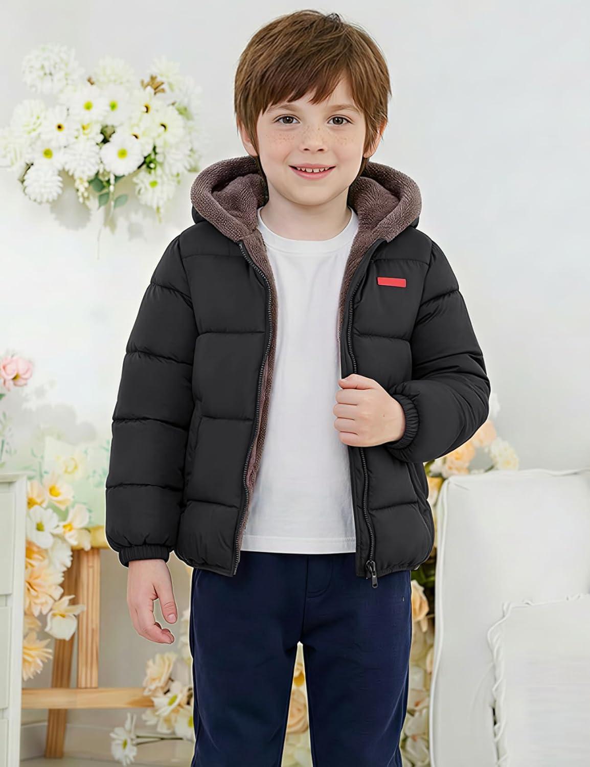 Arssm Baby Boys Girls Winter Fleece Coat Toddler Kids Warm Cute Bear Ear Hooded Jacket(Black)