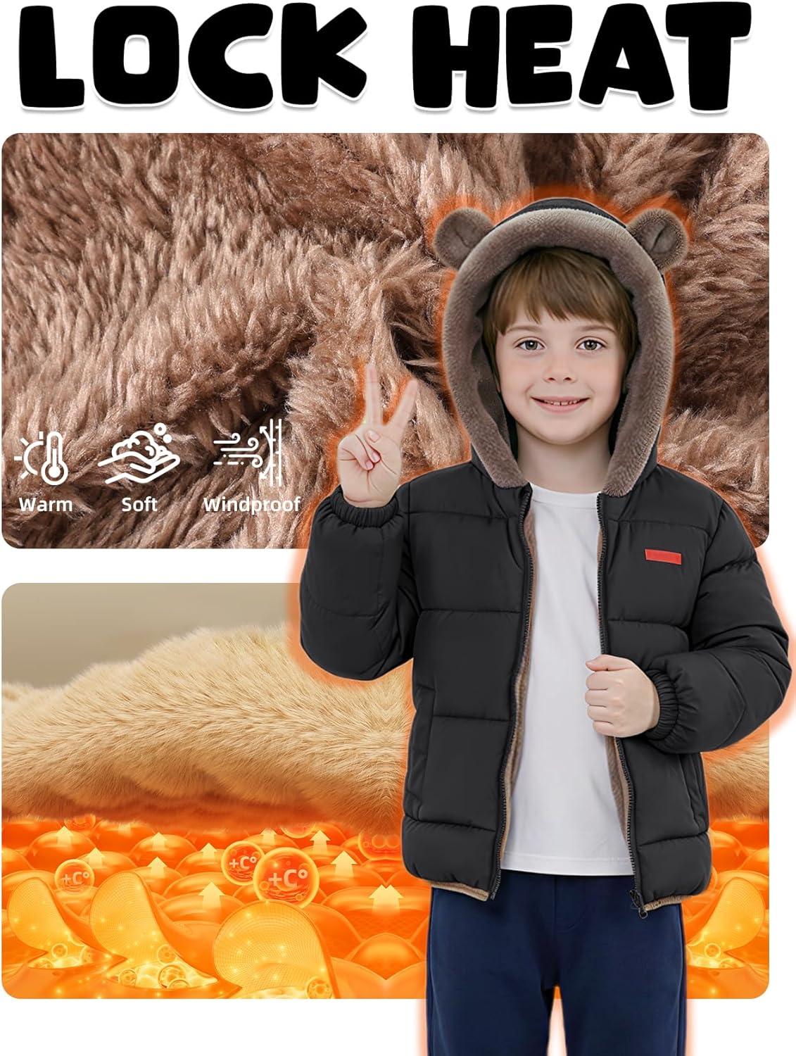 Arssm Baby Boys Girls Winter Fleece Coat Toddler Kids Warm Cute Bear Ear Hooded Jacket(Black)