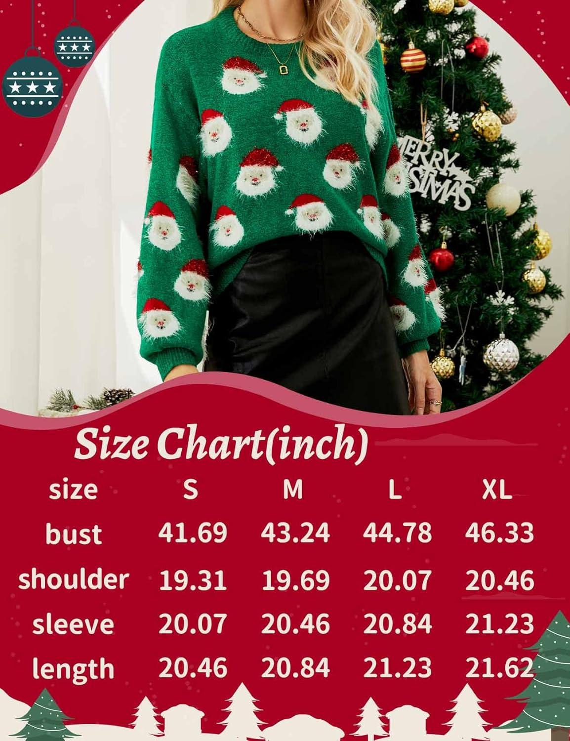 Arssm Women Santa Sweater Ugly Christmas Sweater Funny Xmas Holiday Party Knitted Cozy Pullover Sweatshirts Tops(Green)