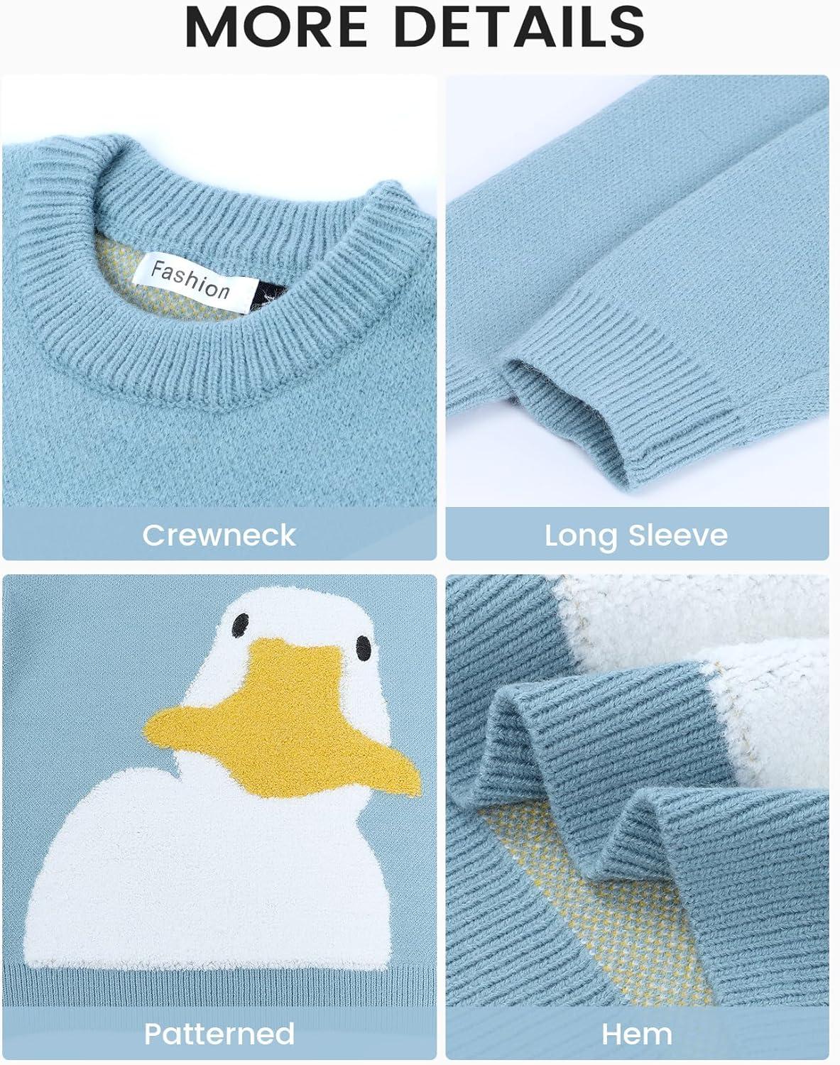 Arssm Mens Oversized Dinosaur Knit Pullover Sweater Fashion Cartoon Unisex Sweater Long Sleeve Crewneck Vintage Tops(Duck)