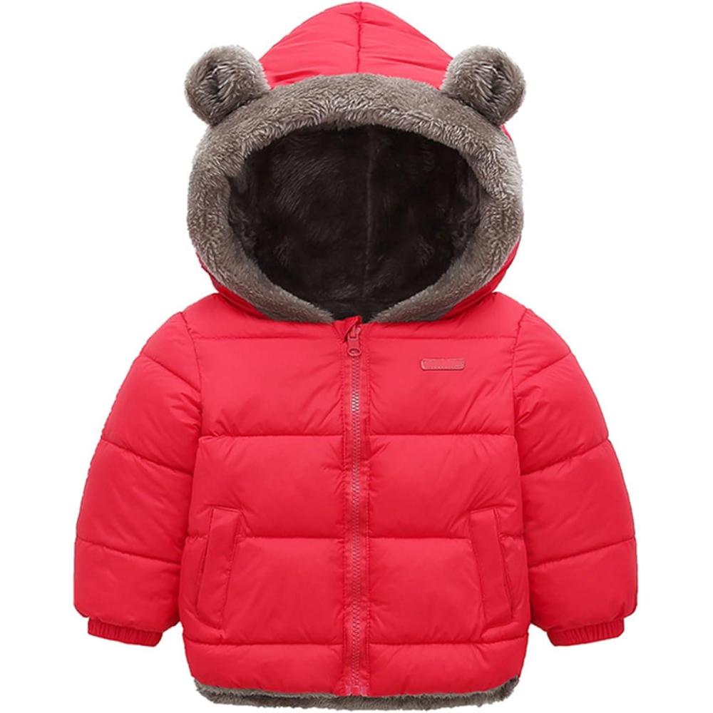 Arssm Baby Boys Girls Winter Fleece Coat Toddler Kids Warm Cute Bear Ear Hooded Jacket(Red)