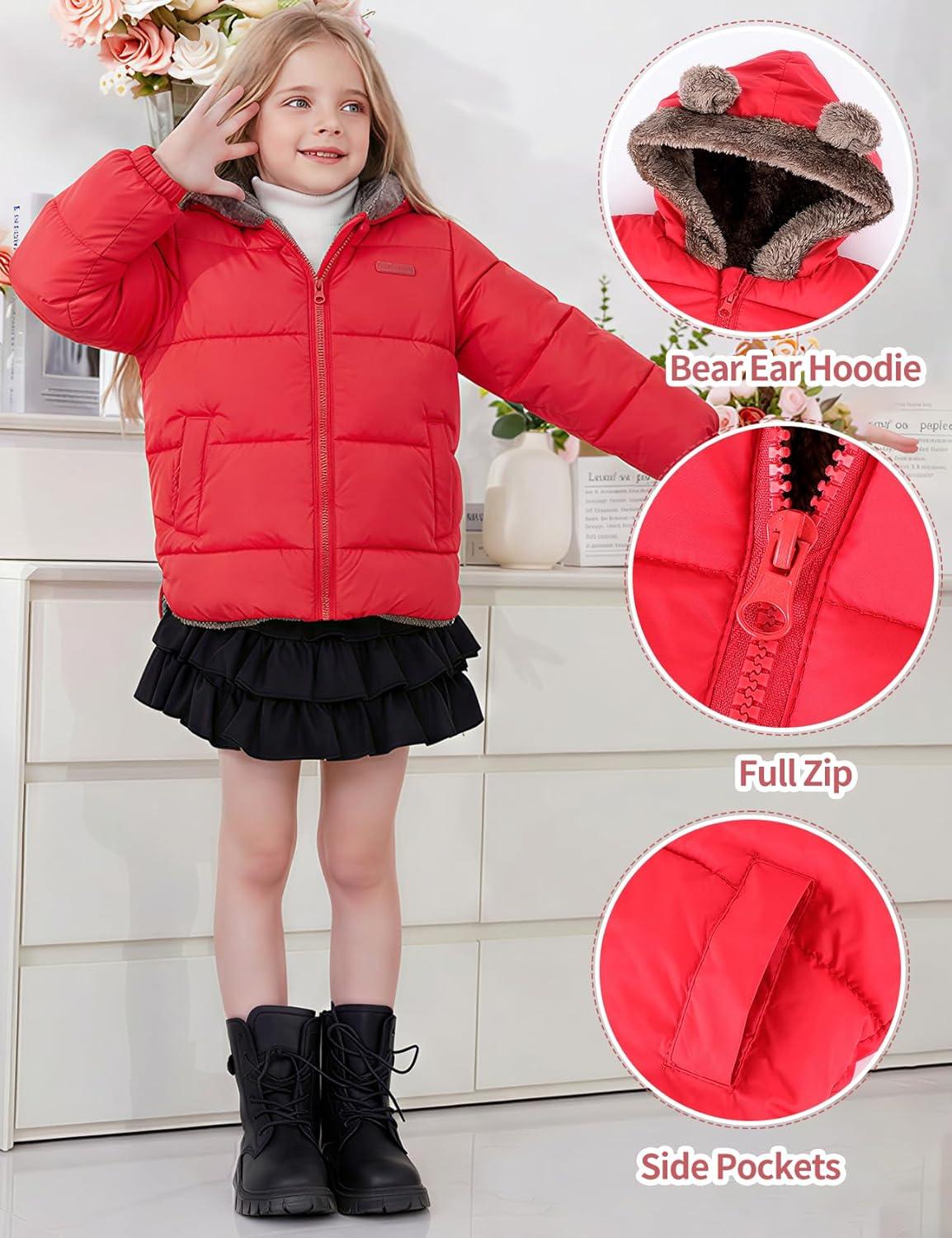 Arssm Baby Boys Girls Winter Fleece Coat Toddler Kids Warm Cute Bear Ear Hooded Jacket(Red)