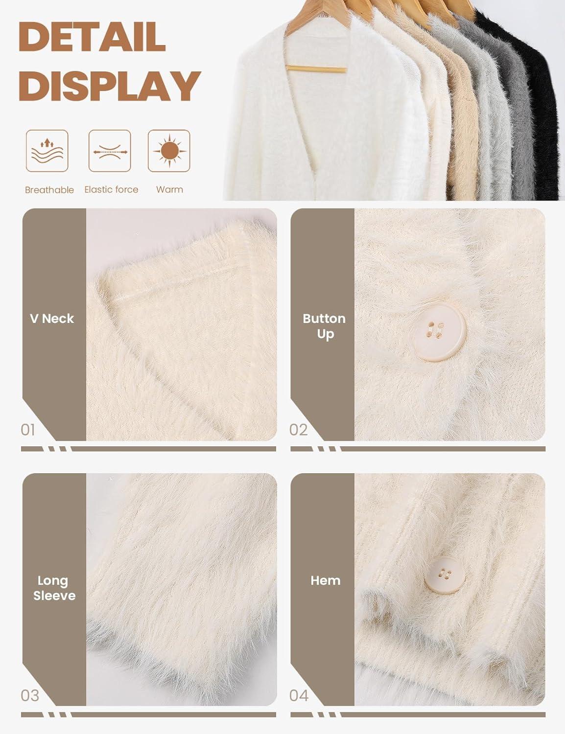 Arssm Womens Fuzzy Cardigan Sweater V Neck Cardigans Button Down Fluffy Knit Top Fashion 2026 Knitwear(Beige)