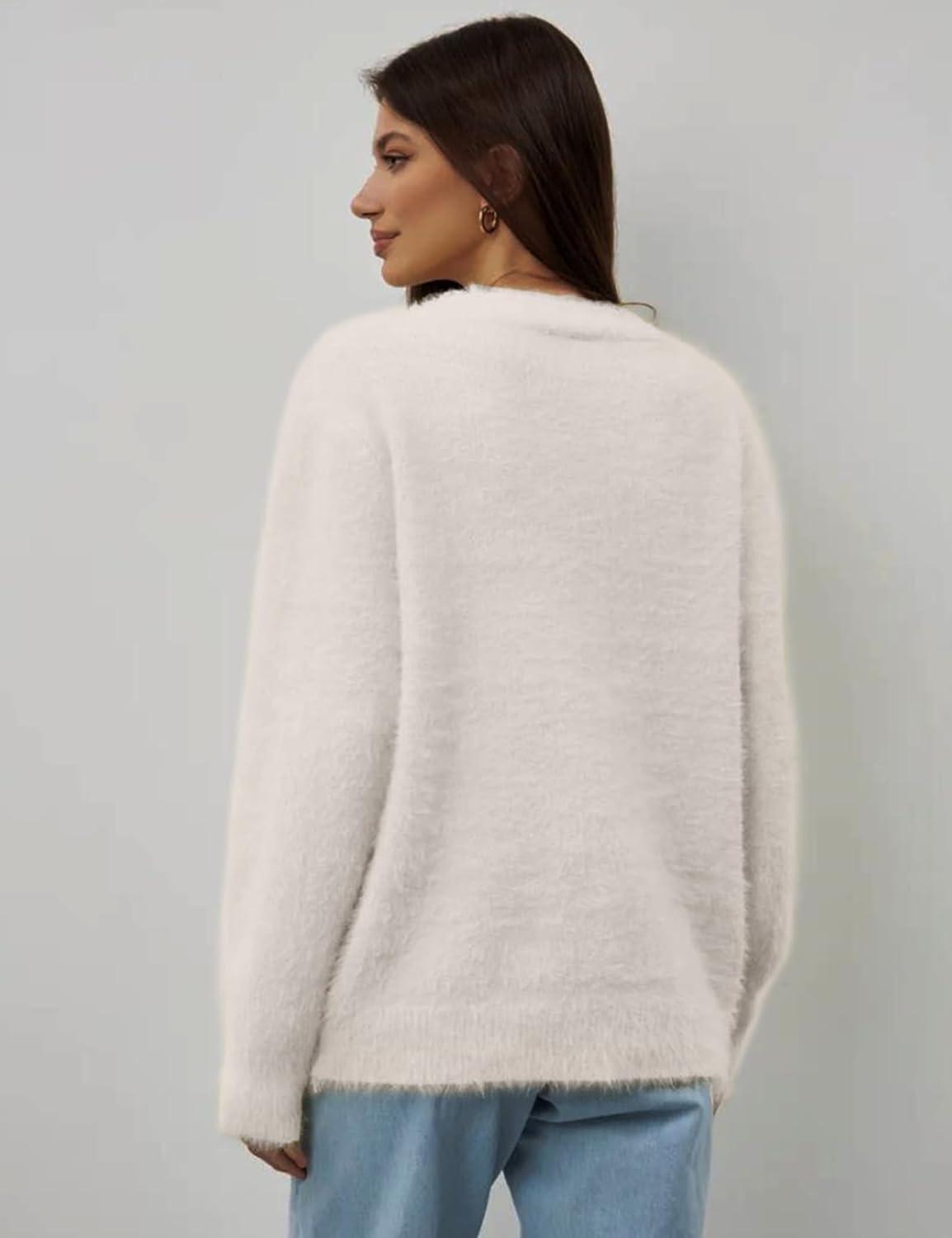 Arssm Womens Fuzzy Cardigan Sweater V Neck Cardigans Button Down Fluffy Knit Top Fashion 2026 Knitwear(Beige)