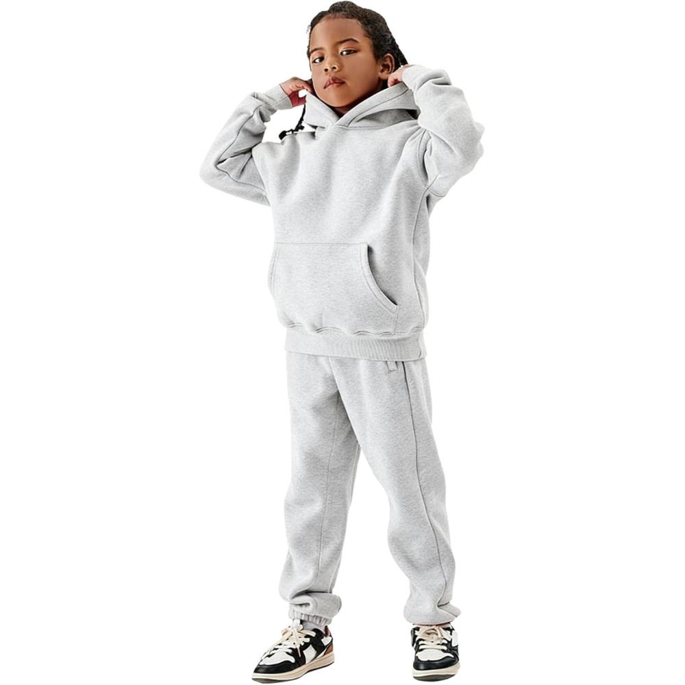 Arssm Girls Boys Sweatsuits Fleece 2 Piece Outfits Pants Set Hoodie and Sweatpant Set Kids Athletic Fleece Tracksuits(Grey)