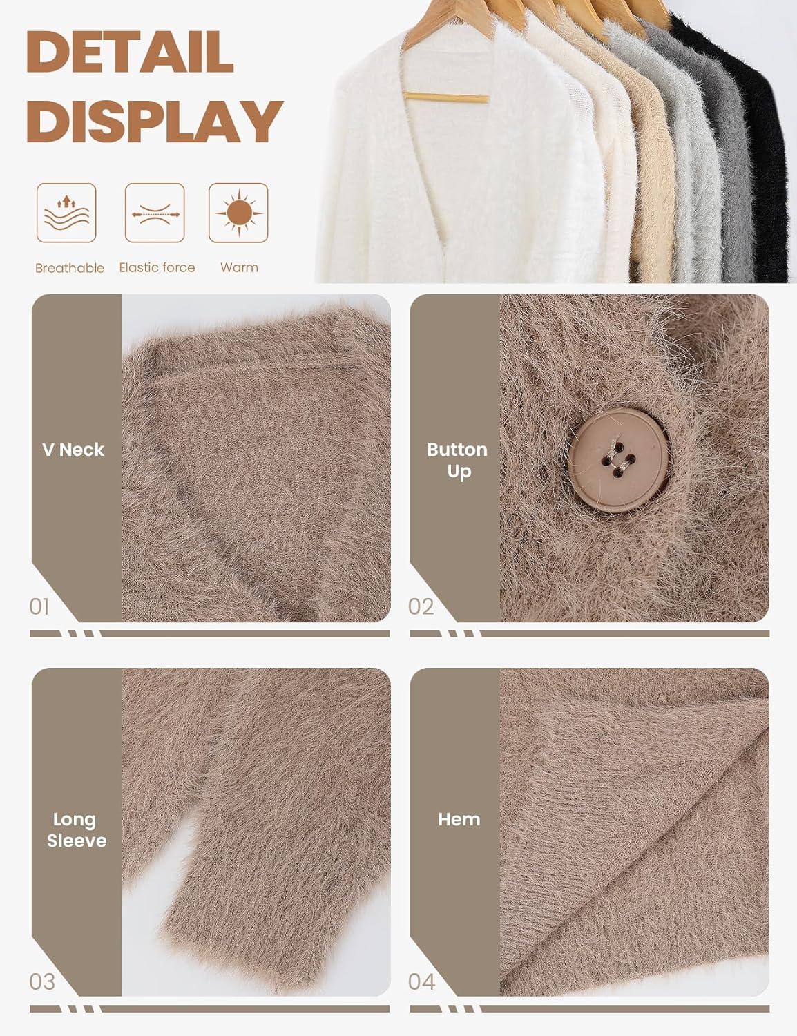 Arssm Womens Fuzzy Cardigan Sweater V Neck Cardigans Button Down Fluffy Knit Top Fashion 2026 Knitwear(Khaki)