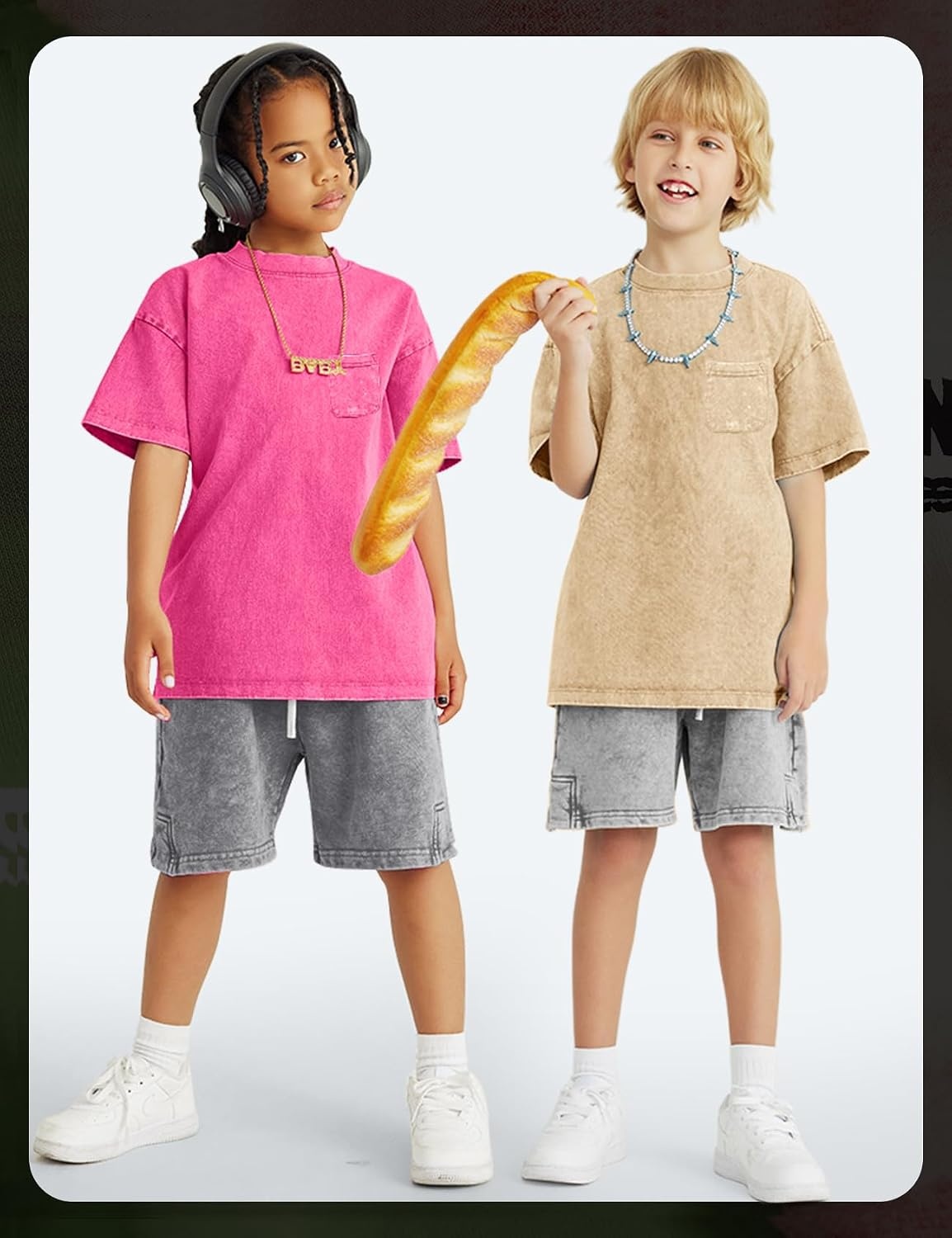 Arssm 3 Pack Boys Tshirts Kids Oversized T Shirts Cotton Acid Wash Crewneck Summer Basic Tees(Apricot+pink+blue)