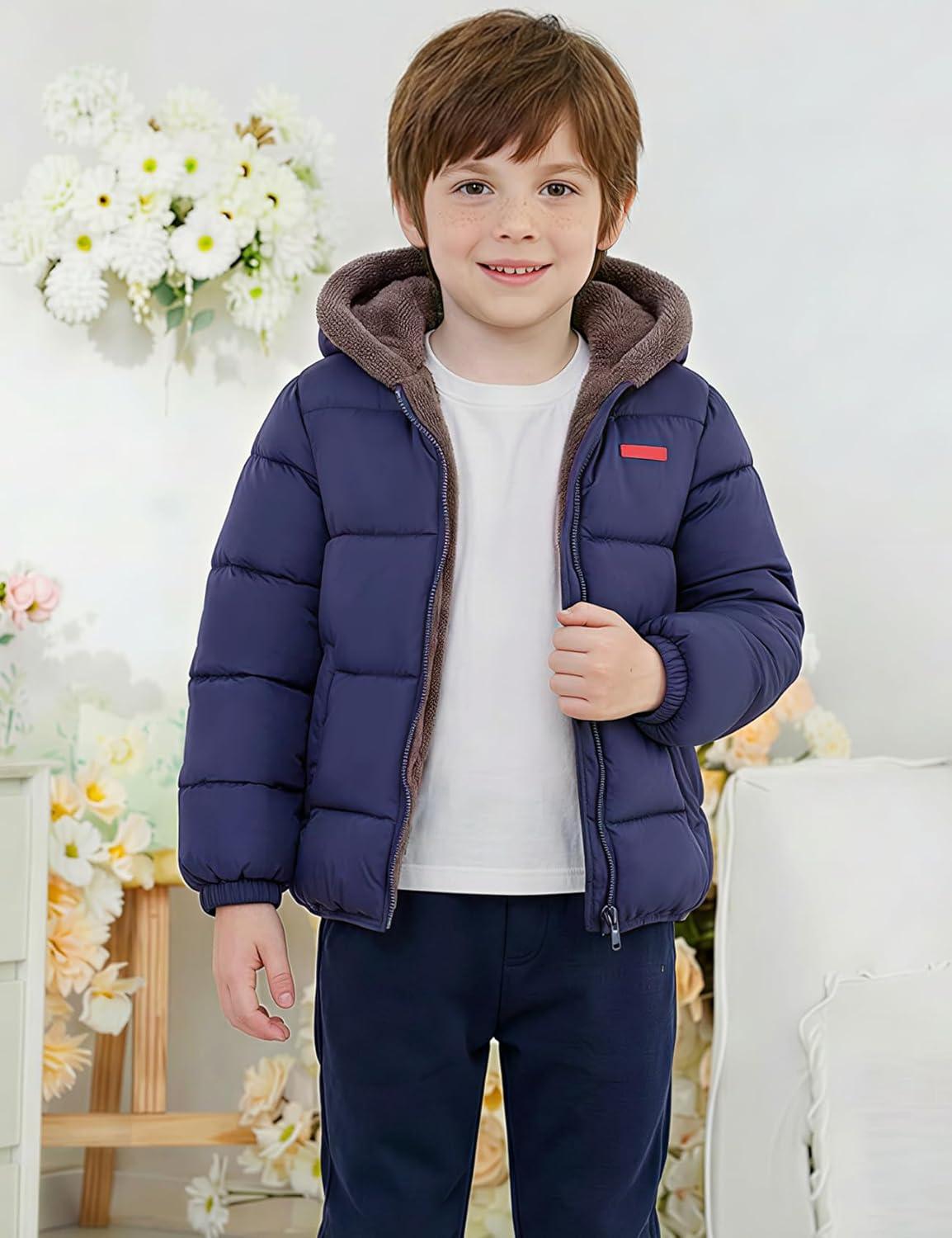 Arssm Baby Boys Girls Winter Fleece Coat Toddler Kids Warm Cute Bear Ear Hooded Jacket(Navy)