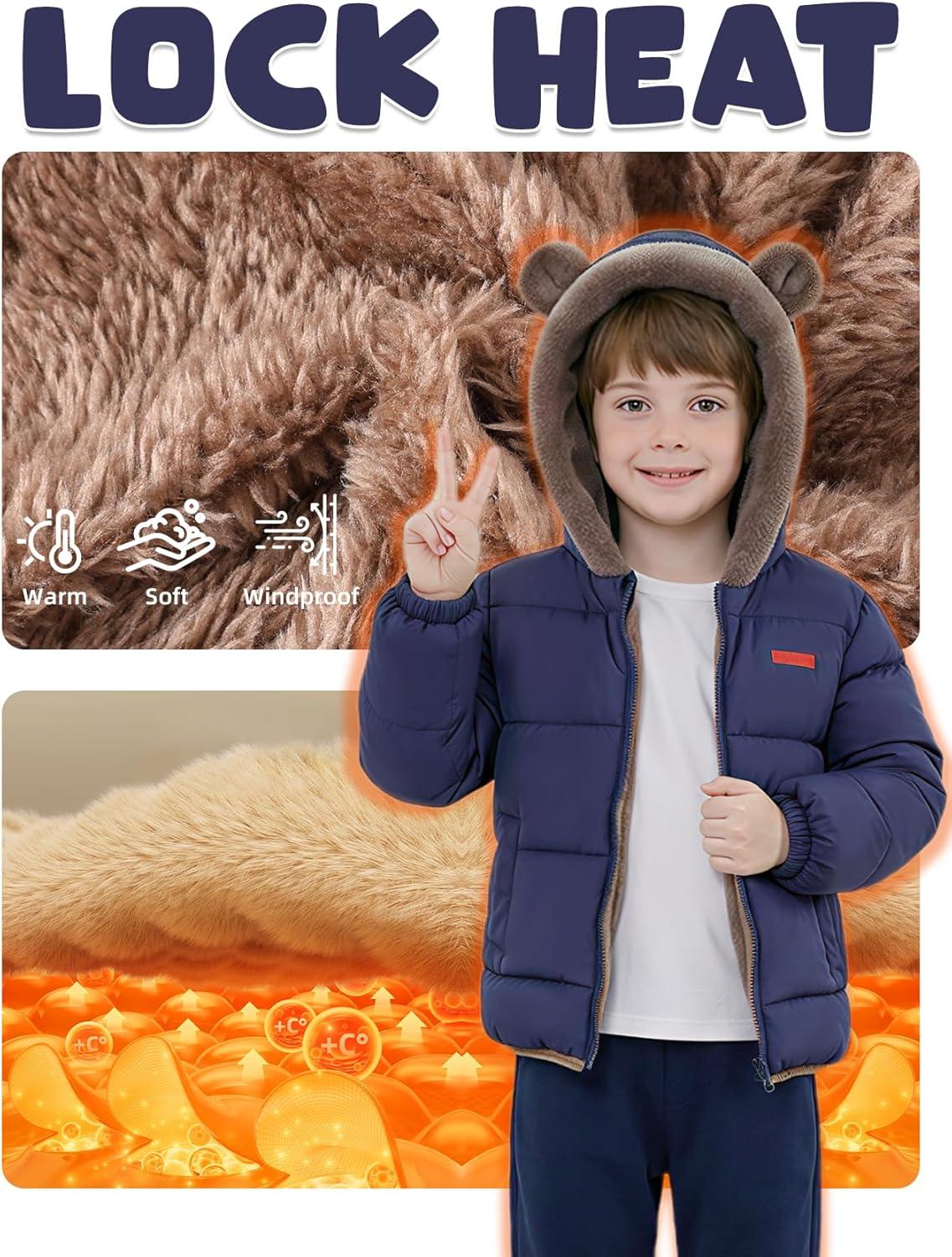 Arssm Baby Boys Girls Winter Fleece Coat Toddler Kids Warm Cute Bear Ear Hooded Jacket(Navy)