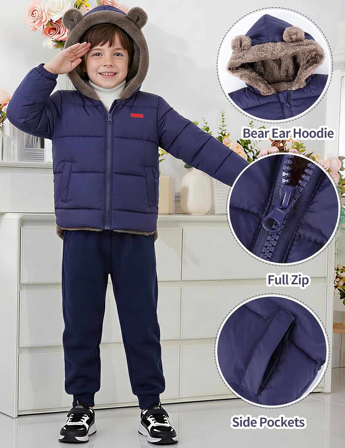 Arssm Baby Boys Girls Winter Fleece Coat Toddler Kids Warm Cute Bear Ear Hooded Jacket(Navy)